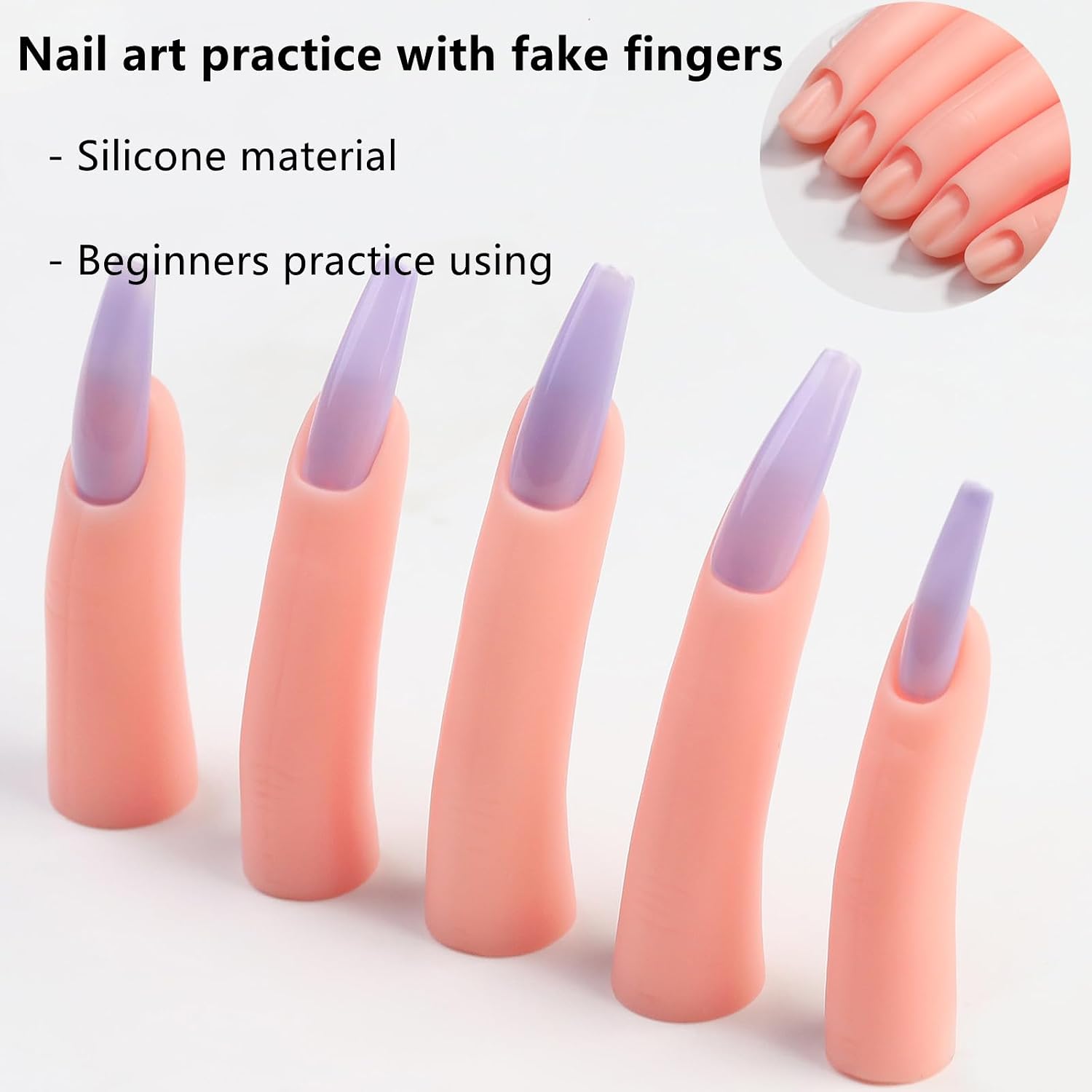 5 Pcs Practice Hand Fake Nails Kit, Silicone False Finger Practice Fingers with False Training Fingers Nails Art Training Fingers for Nail Art Beginners, Lovers and Salon Artists