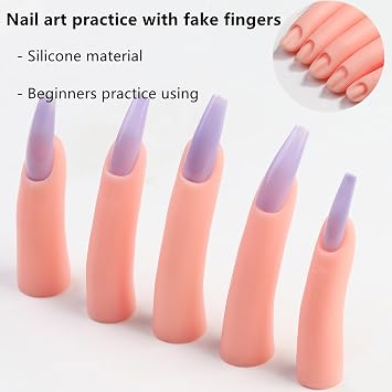 5 Pcs Practice Hand Fake Nails Kit, Silicone False Finger Practice Fingers with False Training Fingers Nails Art Training Fingers for Nail Art Beginners, Lovers and Salon Artists