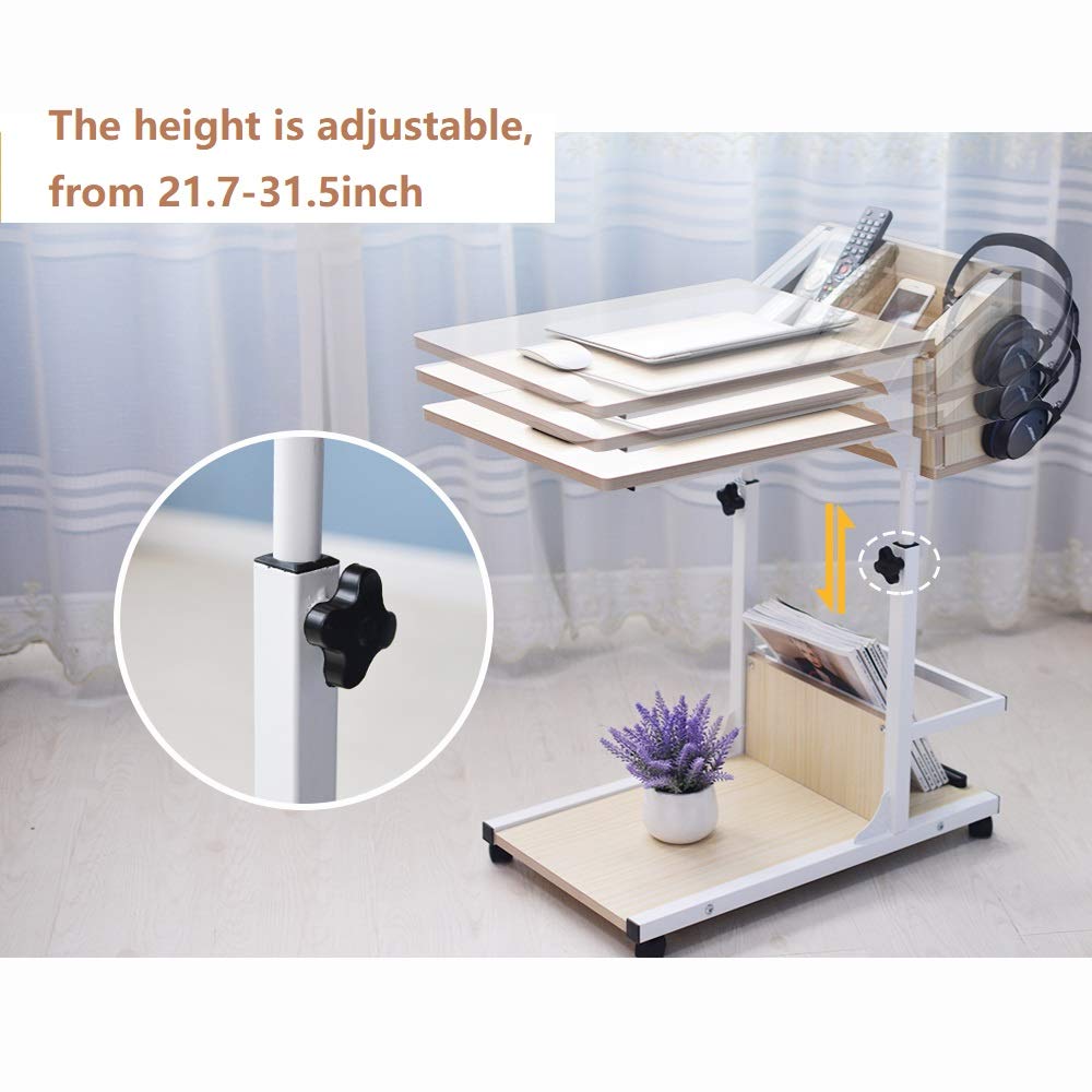 sogesfurniture Tavolino a Forma di C Regolabile in Altezza con Ruote per Piccoli Spazi, Mobile per Divano e Soggiorno, BHCA-103#2-MP