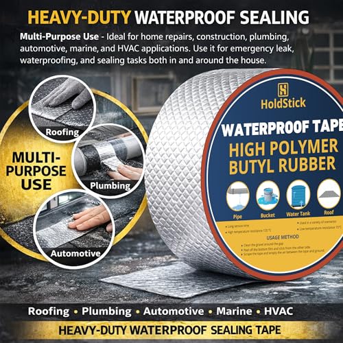 Image of Waterproof Butyl Tape - 50mm x 5M, Heavy Duty Aluminium Foil Repair Tape for Roof Leaks, Pipe Cracks, Window Gaps, Water Tanks, Boat Sealing, HVAC Insulation, Strong Adhesive - Pack of 1