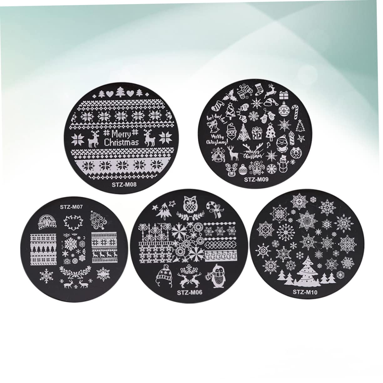 POPETPOP 5pezzi Stampo Per Unghie Natalizio Piastra Rotonda Per Stamping Nail Art Kit Stencil Per Unghie Design Elegante in Metallo Lucido