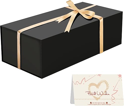 Black Magnetic Gift Box with Lid,9.5x6x3 Inches, Foldable Keepsake Box for Weddings, Birthdays, Christmas, Anniversaries, Halloween, Holiday Gift Packaging, Present,Proposal