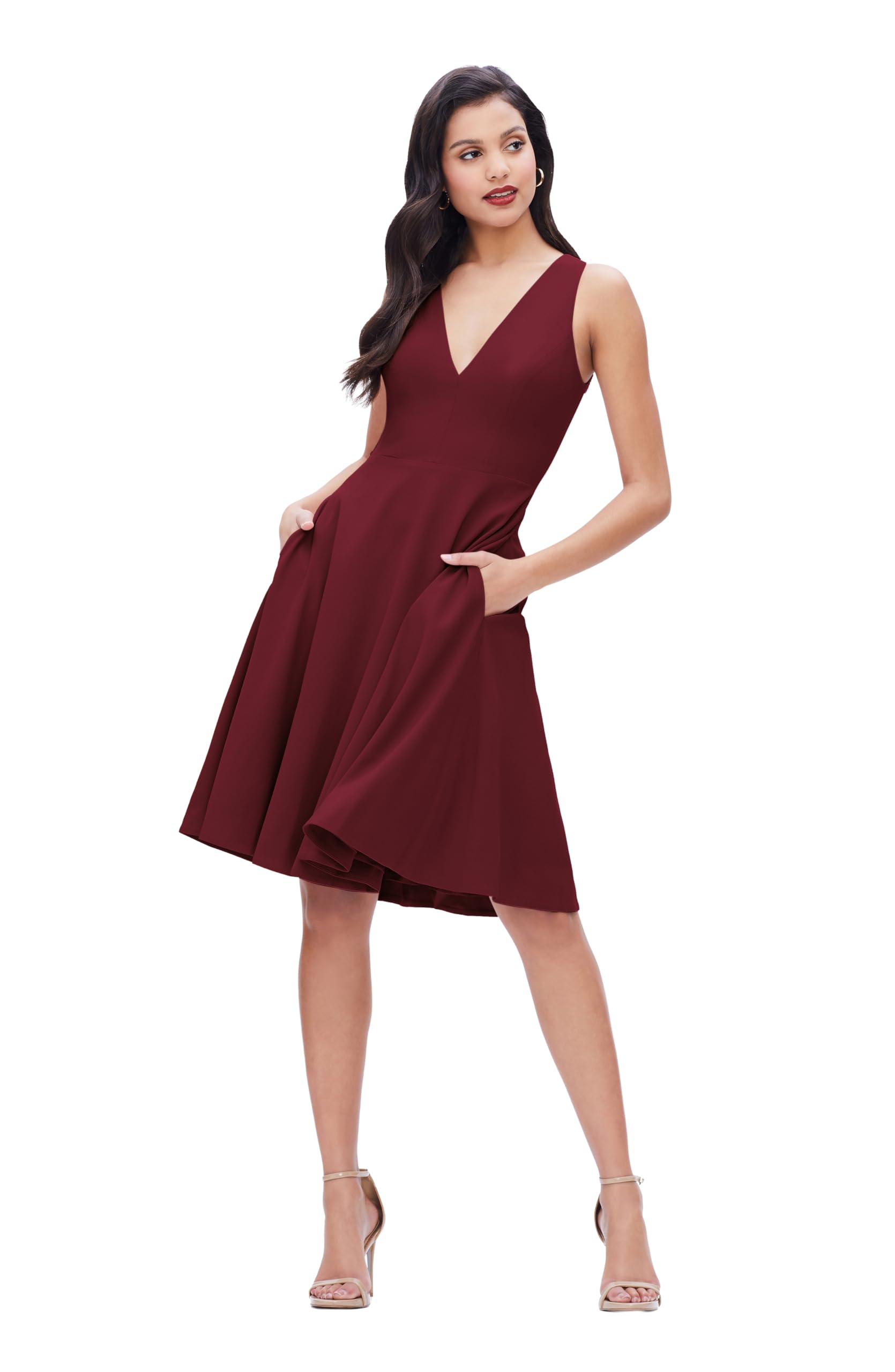 Dress the Population Women's Catalina Solid Sleeveless Fit &amp; Flare Midi Dress