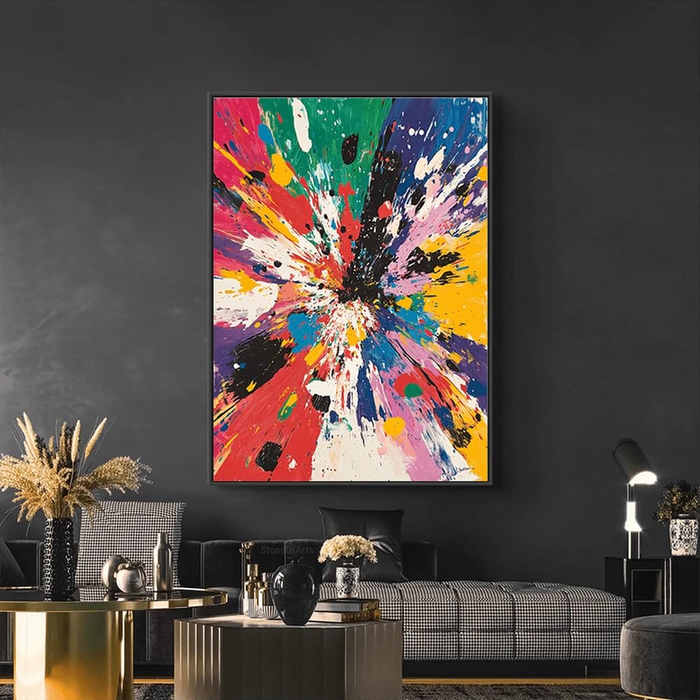 TZKBDMA Abstract Canvas Art Print, Inches - Bold Colors In Red, Yellow, Blue, Green, Purple, Pink, Black & White, Modern Wall Decor(21x30cm/Without frame)