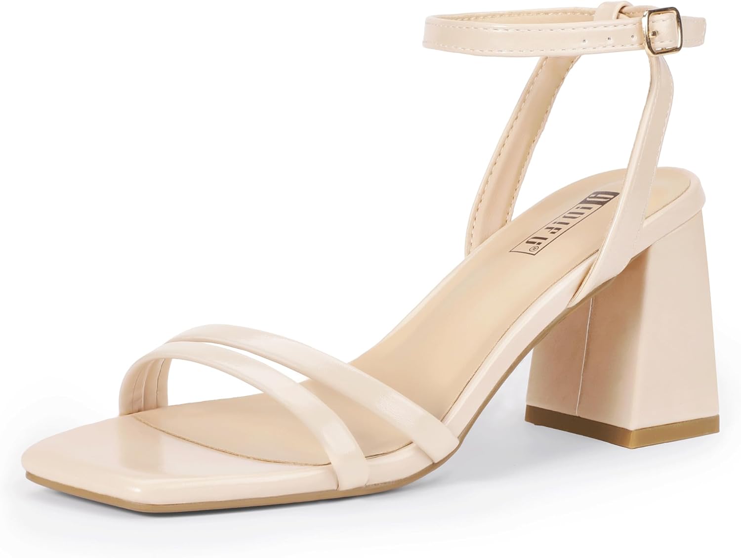 IDIFU IN3 Women's Strappy Heels Chunky Block Square Open Toe Adjustable Ankle Strap Heeled Sandals Slingback Thick Low Short Wedding Prom Bridal Dress Shoes for Women