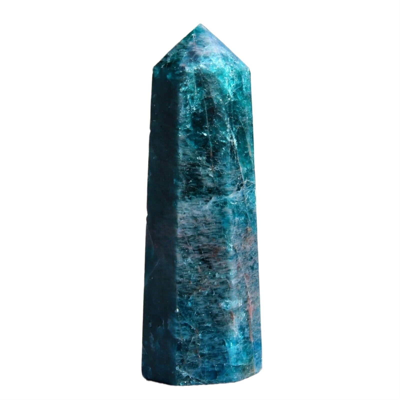 LLBOGRGGN Stone Crystal Blue Apatite Single Point Wand Polished Gemstone Aura Hexagonal Obelisk Column Home Desk Decoration(150-200g)