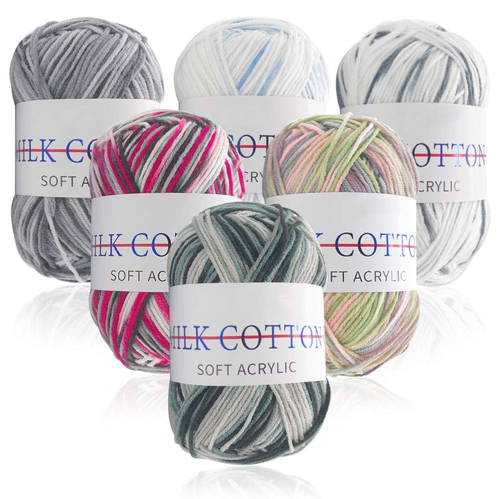 6 Pcs Crochet Yarn, Multi Colored Knitting Yarn Bulk Acrylic Weaving Yarn Crocheting Thread, for Knitting Crochet and Crafts, Great for Garments, Sweaters, Scarves, Hats, and Craft Projects (Style)
