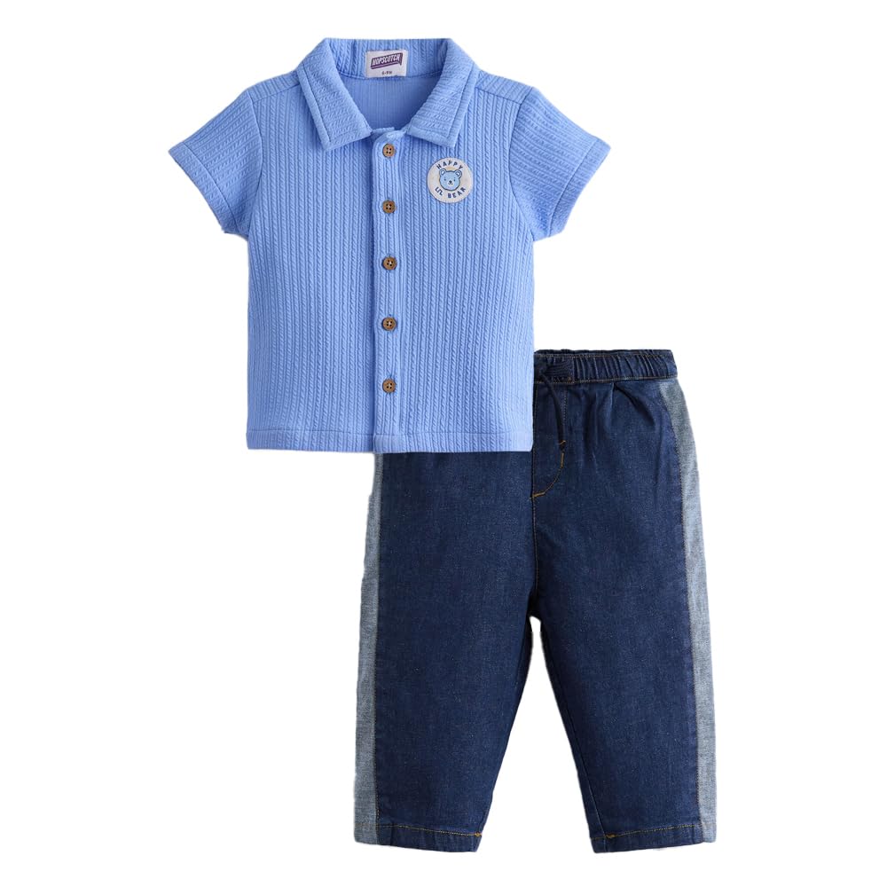Textured Denim Straight Jeans Set-image-2