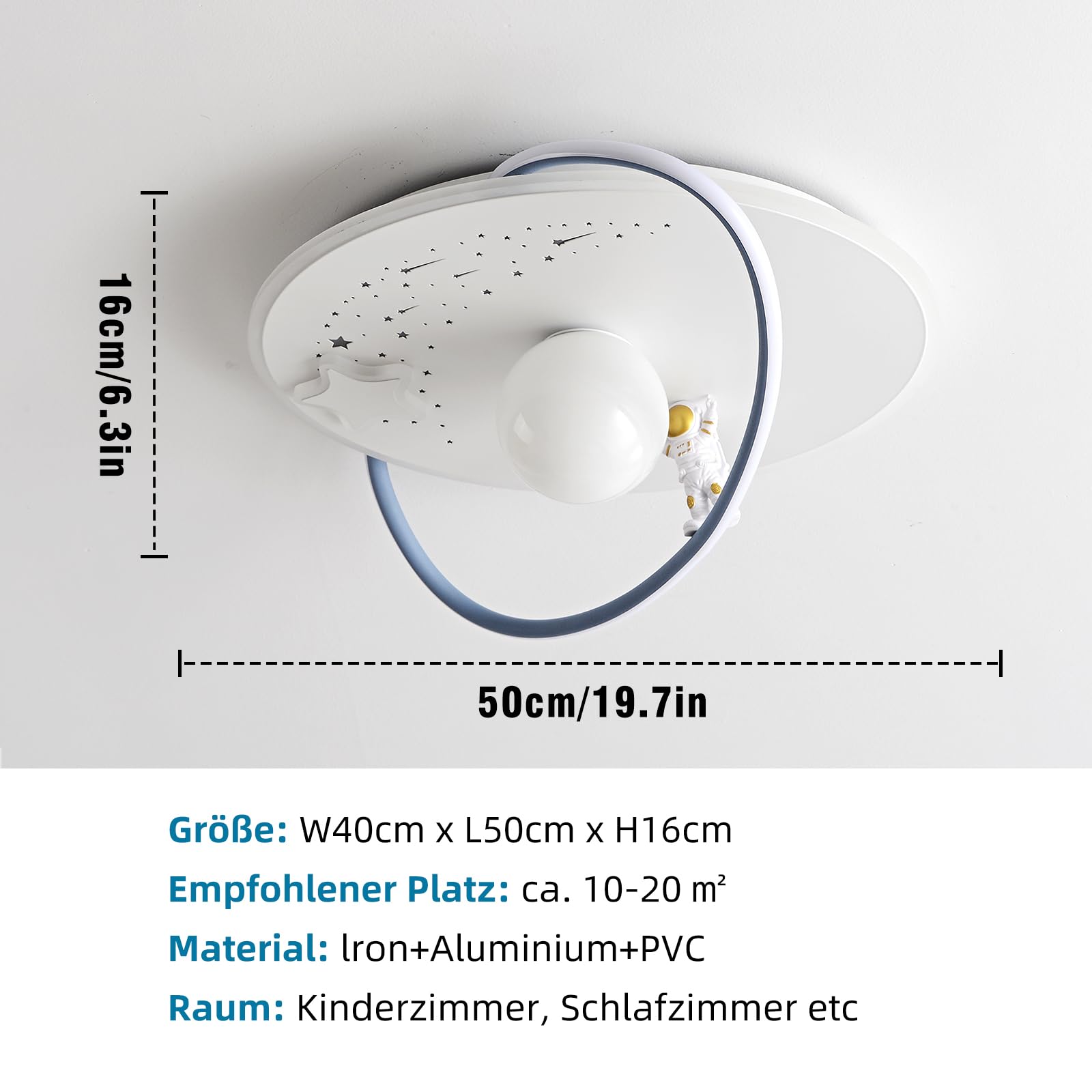 RRBEST LED Plafoniera Dimmerabile Bambini, Lampada da Soffitto con Telecomando, Lampada Soffitto Camera da Letto Astronauta, Cartoon da Creativa per Bambino Ragazzi, 3000-6000K, Ø50CM