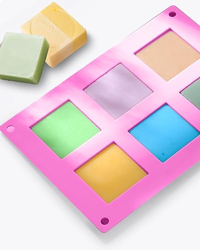 Miniatura 6 de Juego de 2 moldes de silicona para jabón, 6 cavidades cuadradas para hacer jabón, pasteles y chocolate, moldes de silicona de grado alimenticio