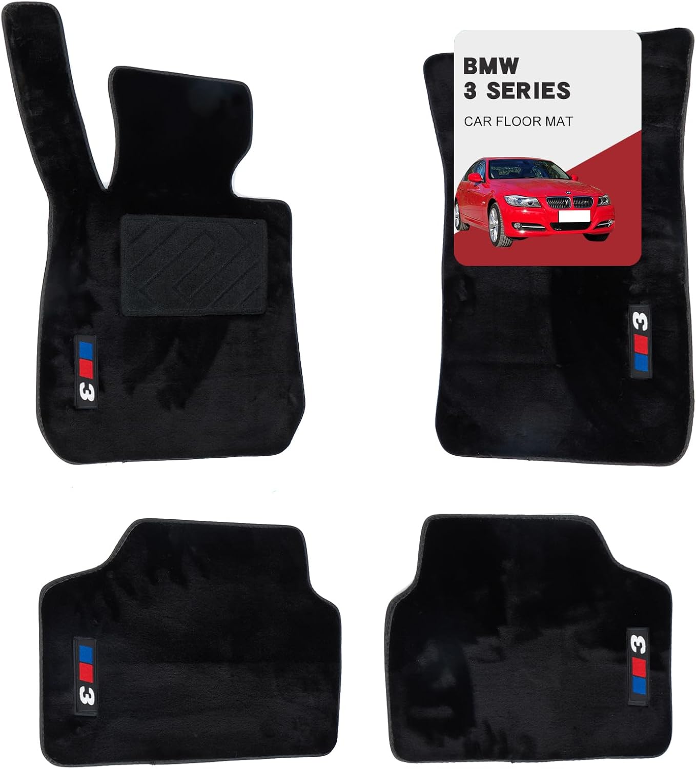 Custom 3D car mats for BMW 3 Series 2008-2012 (320i, 325i, 328i, 330i, 335i, M3) Glowing Wool Carpet Car Mats - Custom Fit, Anti-Slip, All-Weather Protection with Logo Fit for 3 Series 2008-2012