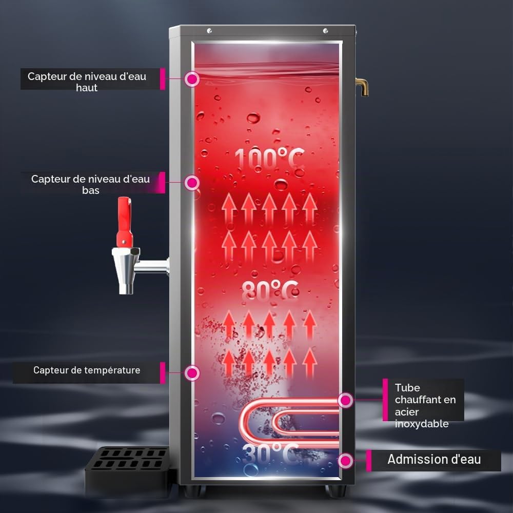Machine à eau chaude électrique 15 l, acier inoxydable, 3000 W, chauffage rapide, minuterie, affichage de la température
