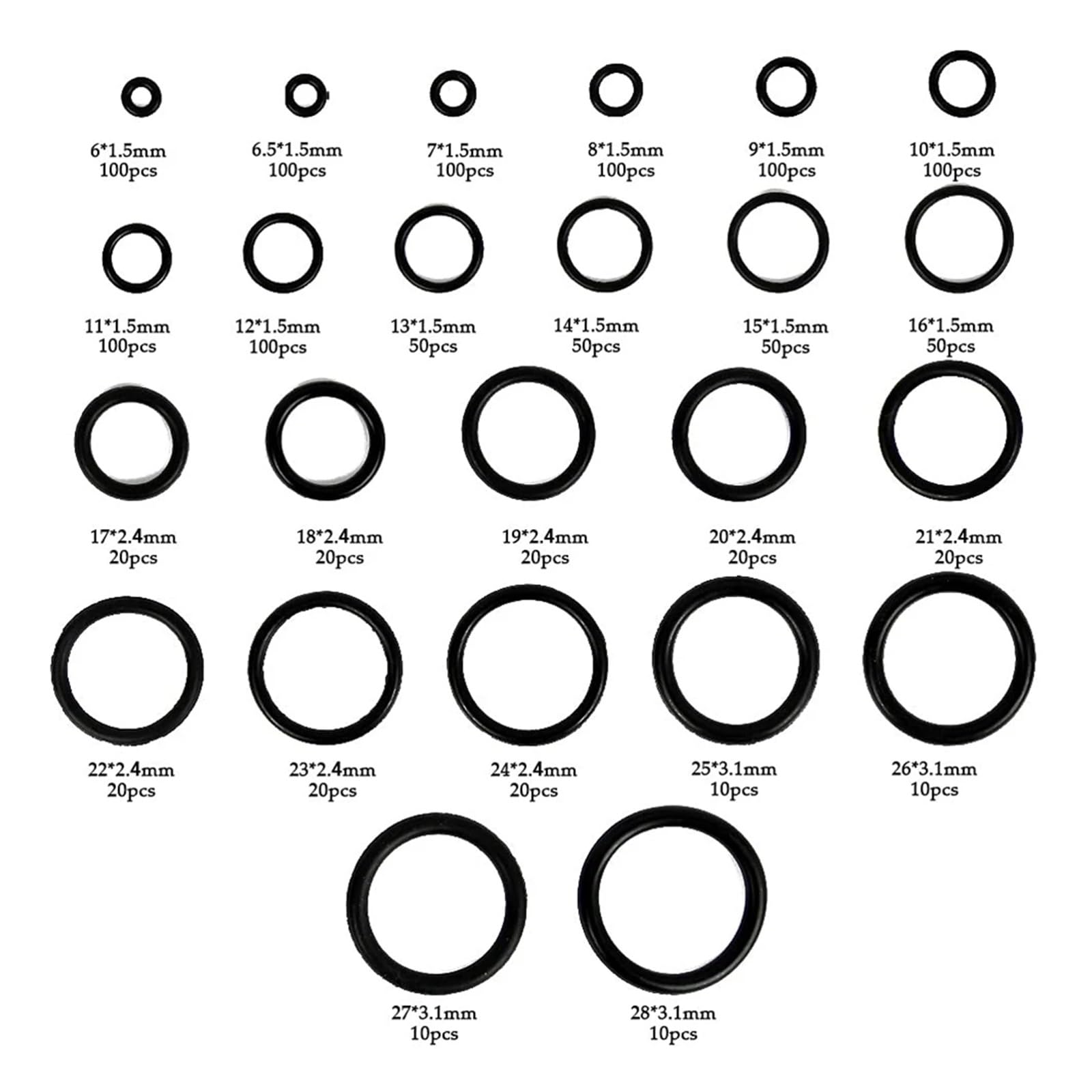 Juego de anillos de sellado de juntas tóricas de goma de 1200/740 Uds., juntas tóricas de caucho de nitrilo de alta presión, banda elástica de sellado NBR, juego de anillos O(740pcs with Tools)