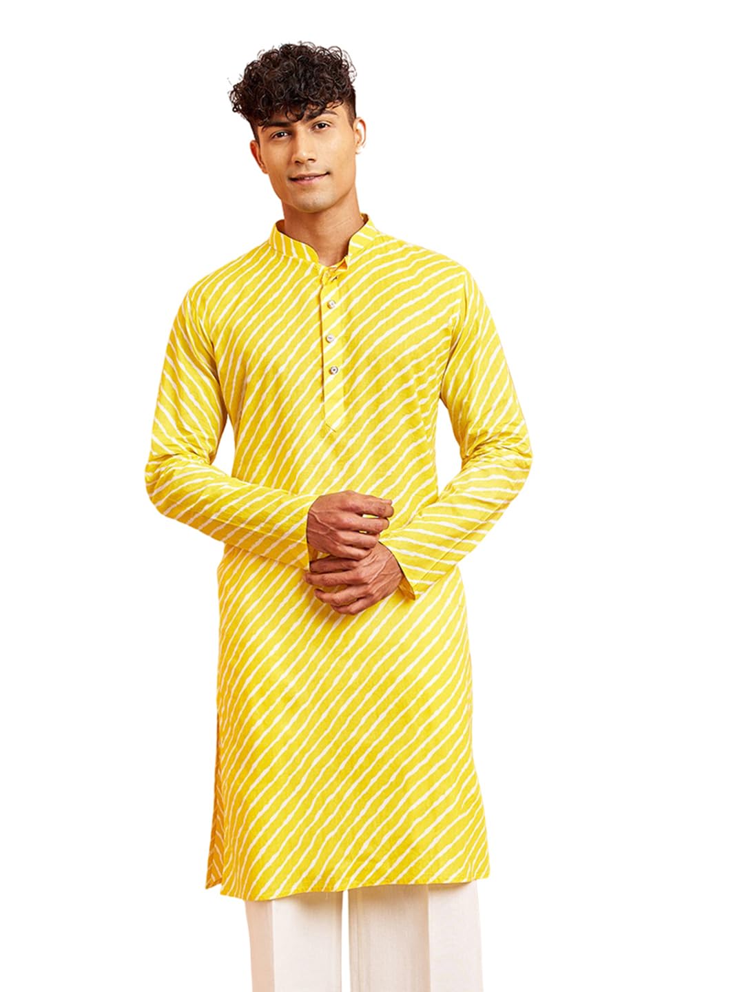 vastramay Men's Cotton Lahariya Printed Kurta – Contemporary Festive Ethnic Wear-picture-26