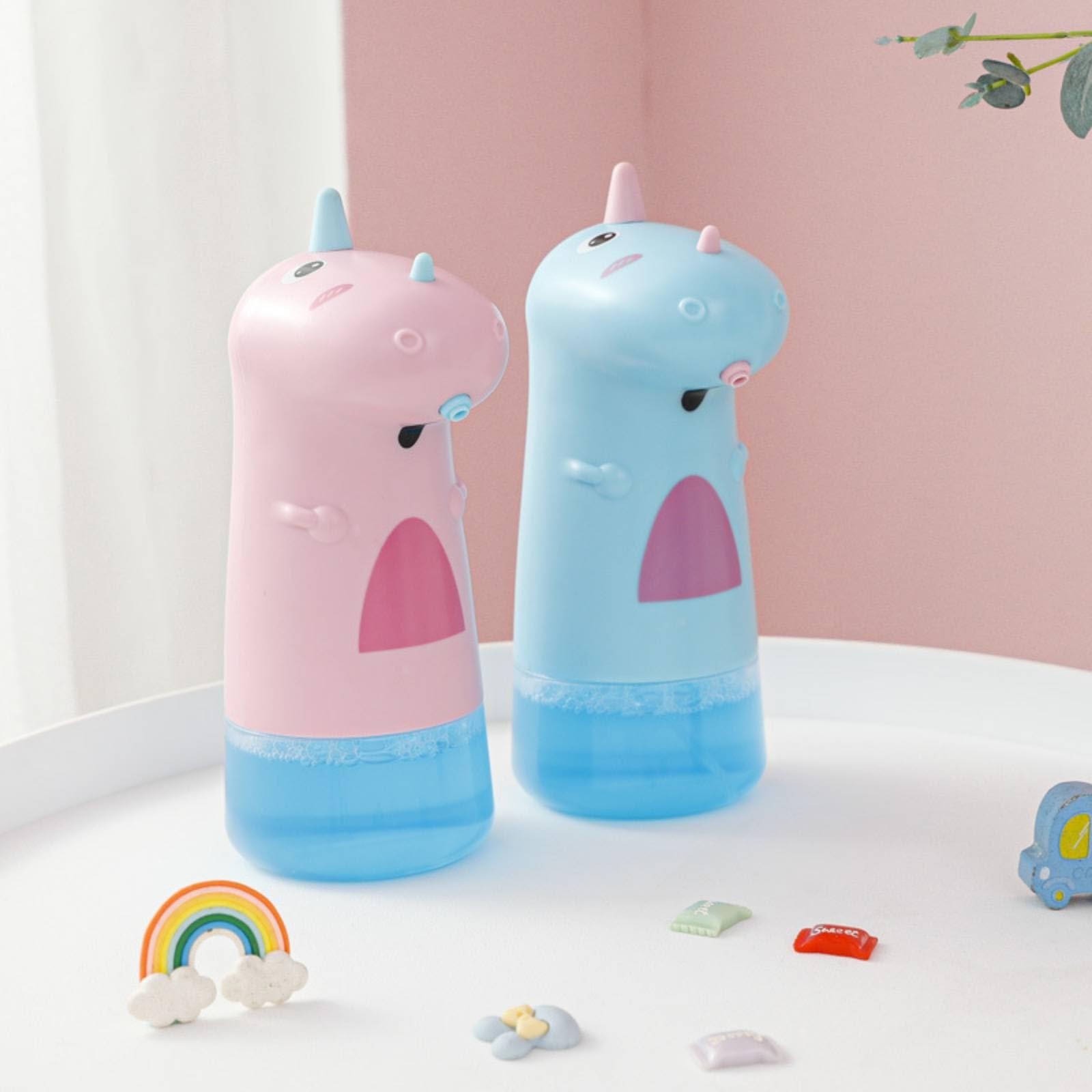 rockible Dispenser Schiuma Sapone Cartoon Dispenser Sapone a Sensore Carino per Lavaggio Mani, Rosa, Modello A Batteria