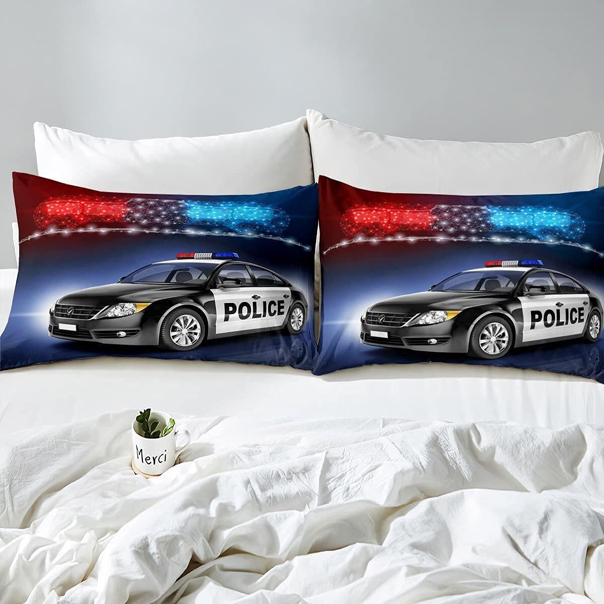 Homewish Boys Police Car Bedding Set Double Size,Kids Black Policeman Car Duvet Cover - Image 4