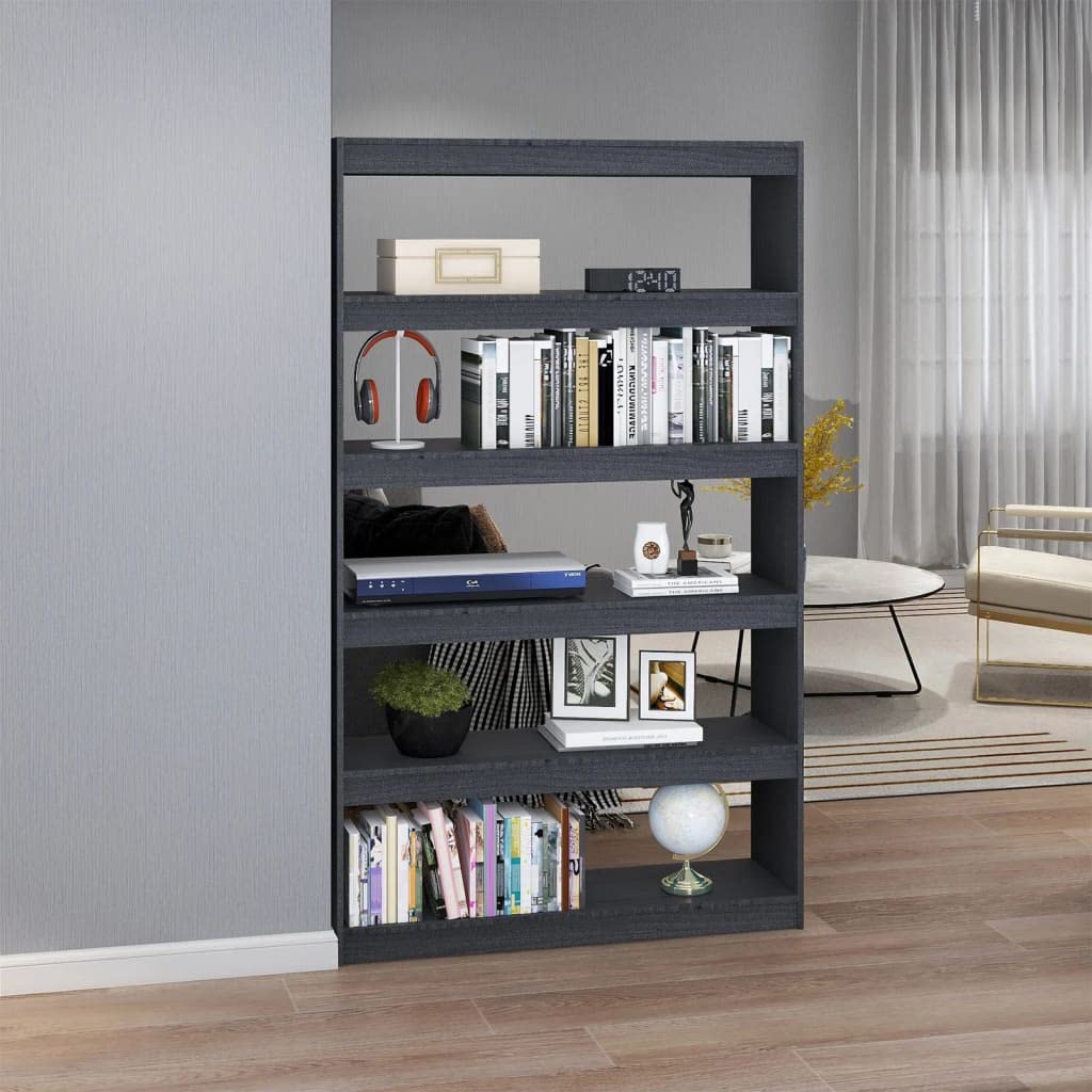 Libreria Divisorio Grigio Legno Massello Pino 100x30x167,5 cm | Scaffale autoportante a giorno multifunzione per soggiorno e studio, struttura stabile con capienti ripiani per libri.