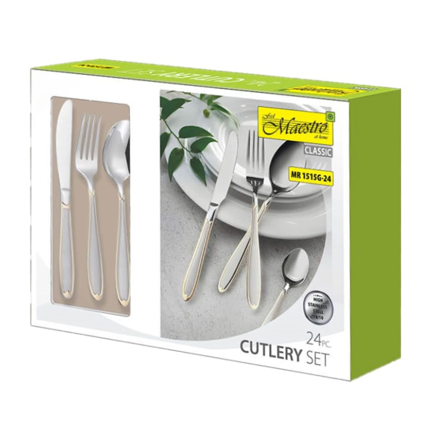 Juego de Cubiertos 24 Piezas para 6 Personas de Acero Inoxidable 18/10 Cuchillo Tenedor Cuchara Plata/Oro
