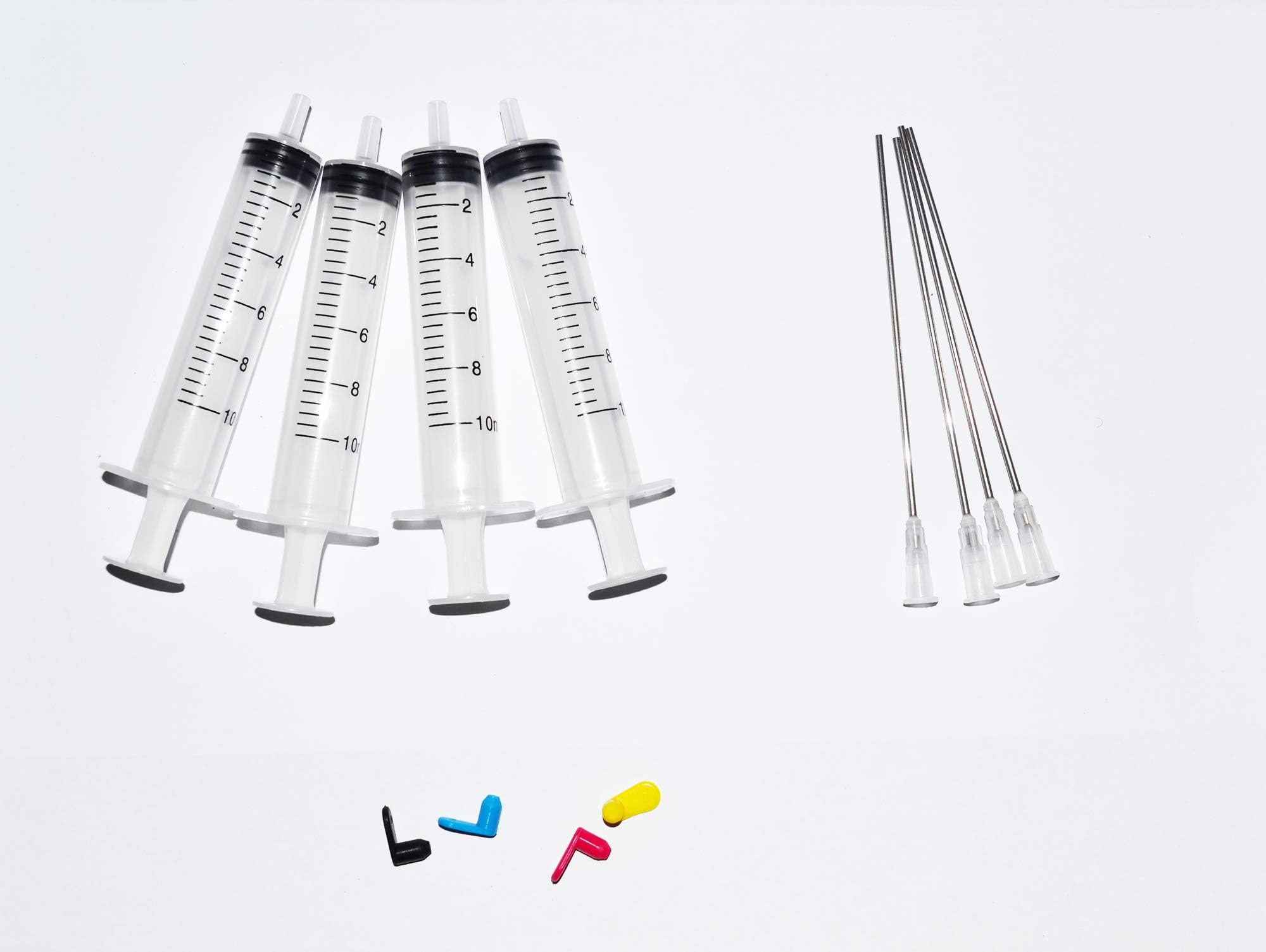 4 x 10ml syringe with blunt 4" long needle to glue craft, refill ink cartridge CISS With 4 Different Color Cups