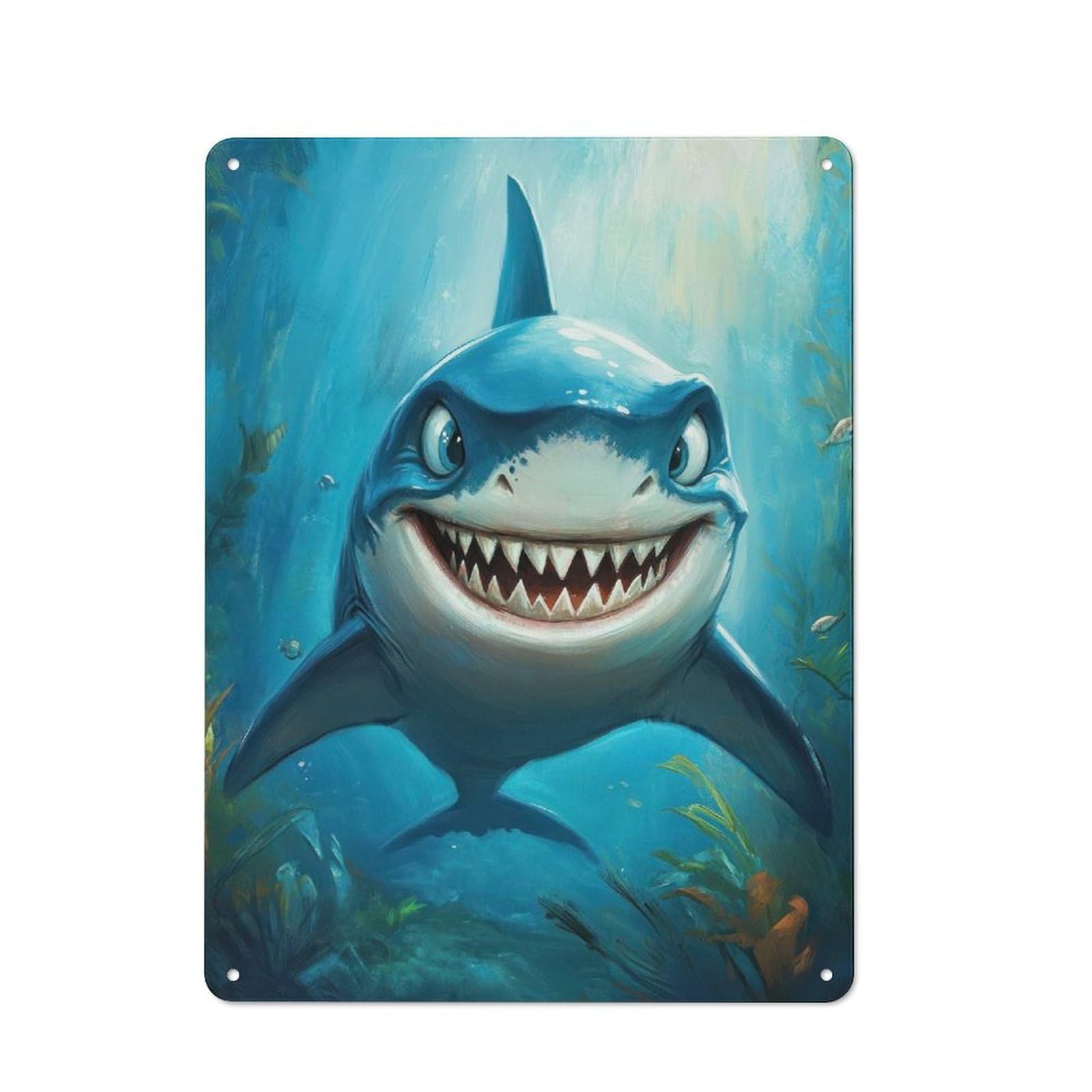 Junmoney Smiling Shark Illustration Retro Metal Sign 40X30cm Featuring For Bar Or Restaurant, For Bar Decor Enthusiasts