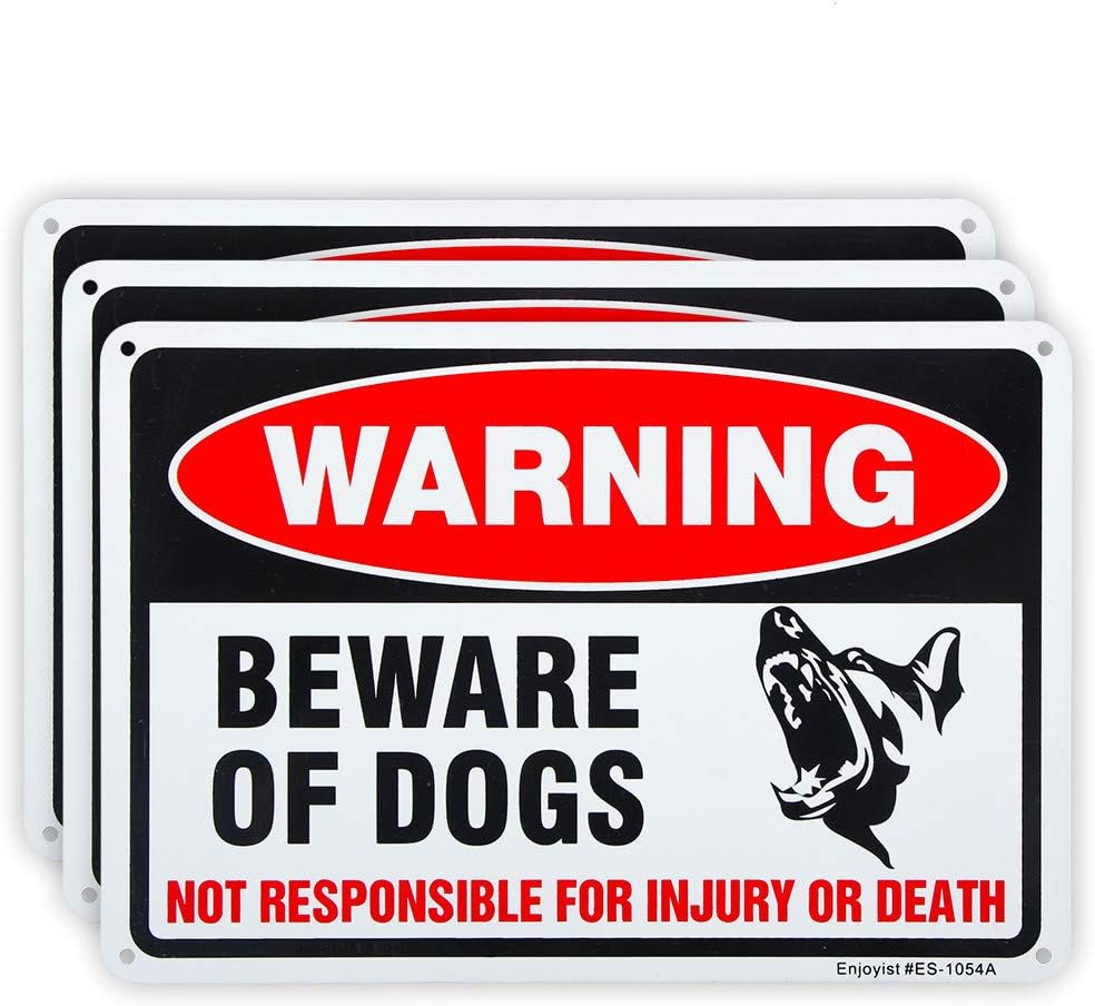 Enjoyist3 Pack Beware of Dog Sign, 10"x 7" .04" Aluminum Sign Rust Free Aluminum-UV Protected and Weatherproof