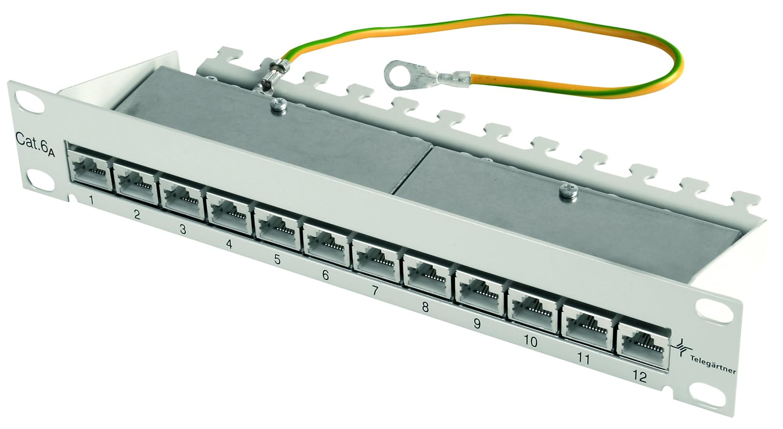 TELEGÄRTNER J02022A0057 Patch Panel Kat.6A(tief) 1HE 12x RJ45 lichtgrau