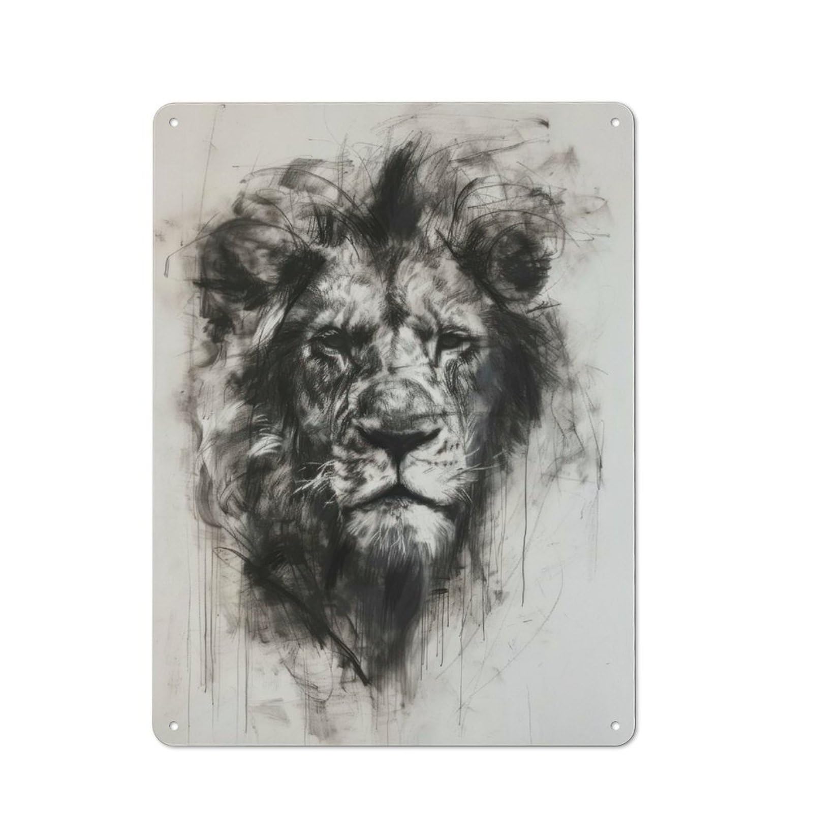 Junmoney Lion In Charcoal Sketch Metal Sign 40X30cm With For Hallway Wall, Rustic Decor, For Furnishing A New Hallway With Rustic Decor