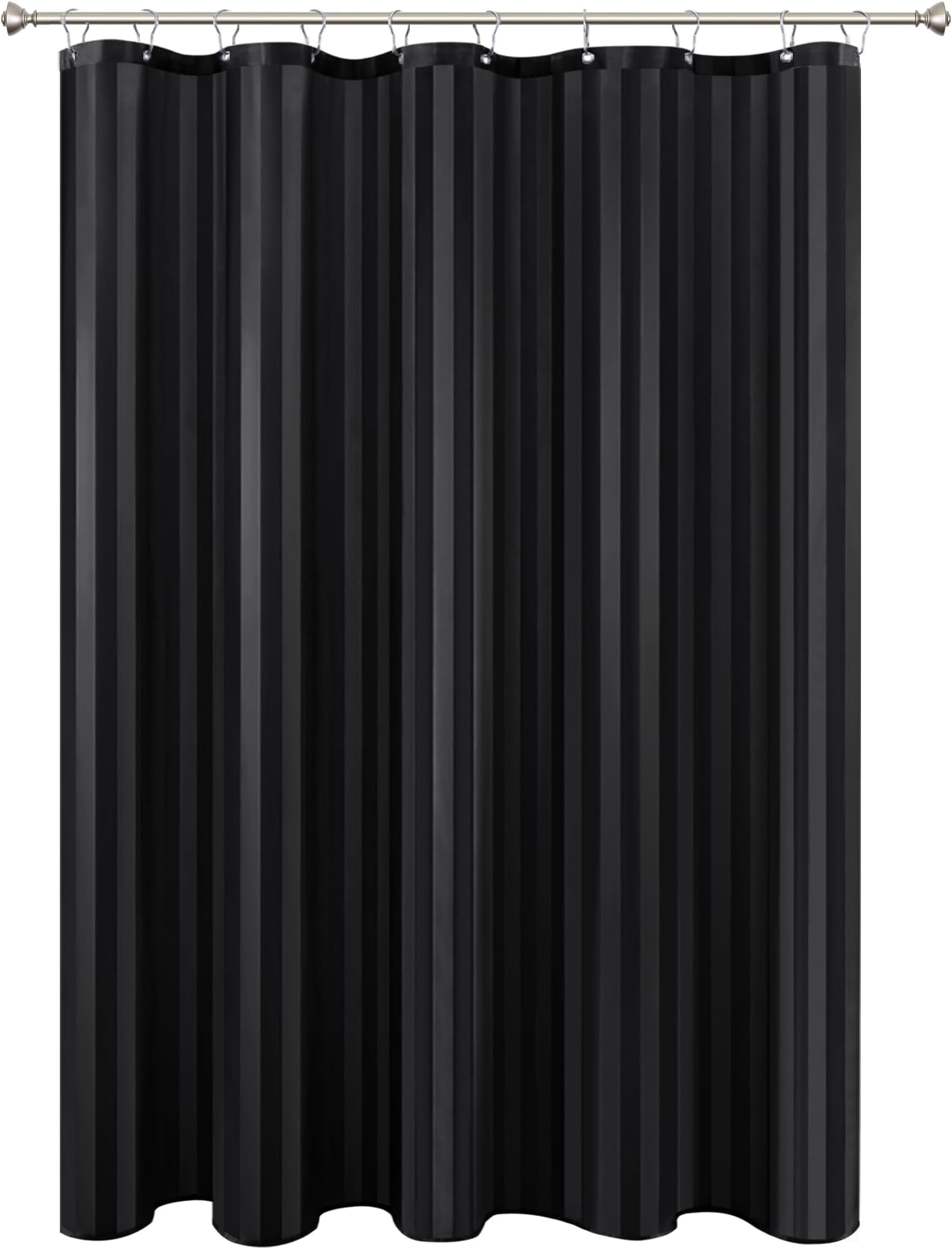 Fabric Shower Curtain or Liner 72" by 72", Black Water Repellent Damask Stripes Bathroom Curtains Machine Washable