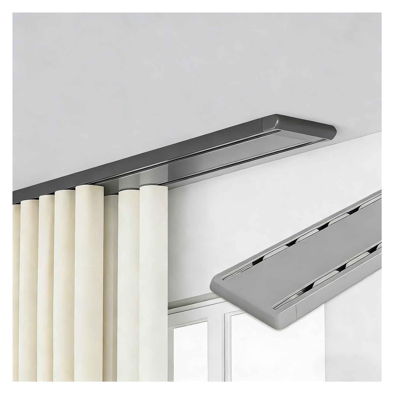 Lpmengs-Eu Grey Premium Double Track Curtain Rail System - Silent Operation With Mounting Accessories, Ideal For Bedroom, Living Room, Hotel Windows(,420Cm)