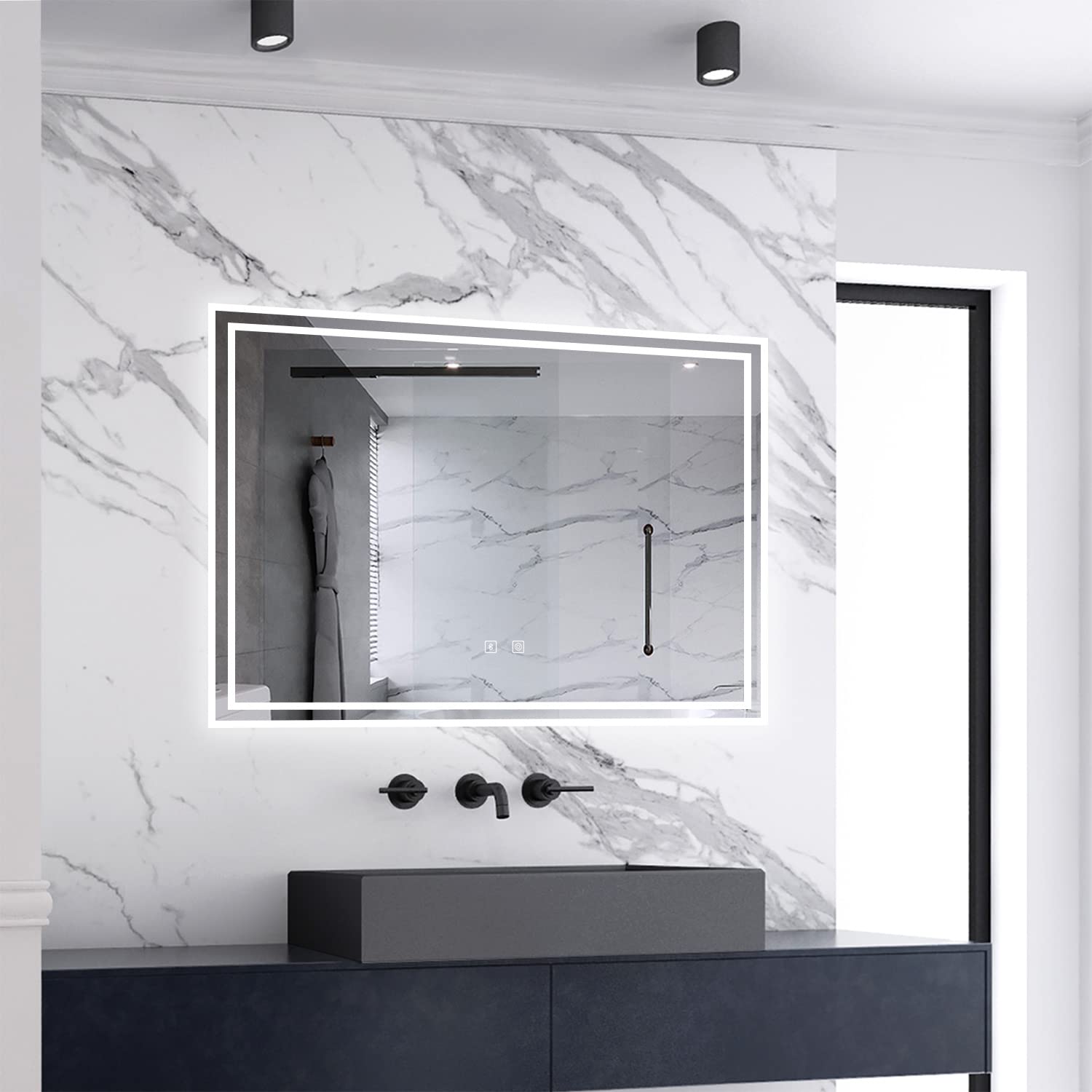 Sky Bathroom Cold White (65000K), Warm White (46000K), Warm (27000K) Skybathroom 700X500mm Illuminated Led Bathroom Mirror With Bluetooth And Demister Pad|3 Colors|Dimming Function
