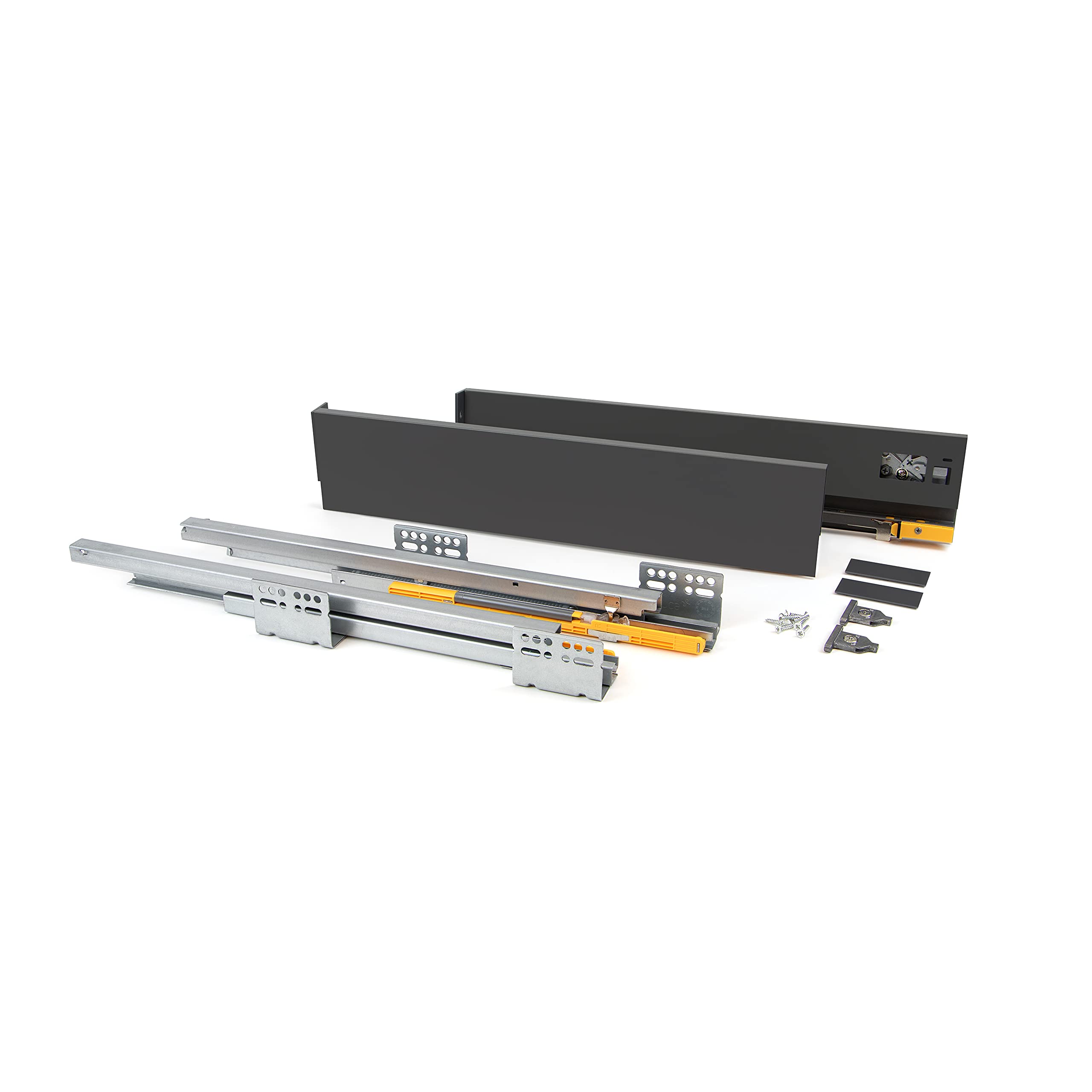 Emuca - Kit for White Drawer, Including 2 Metal Sides, Full Extension Runners with Soft Close, Hardware for Assembly a White Metal Drawer, H105x350mm (4,1x13,7 inch)