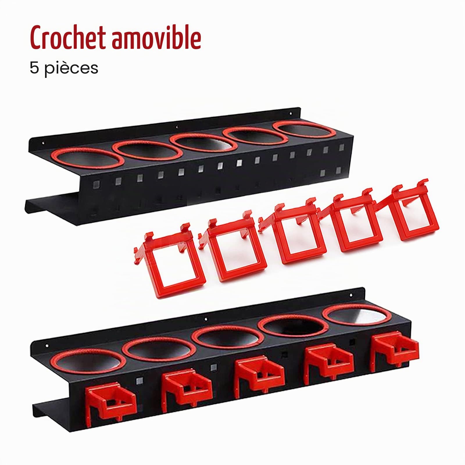 Support mural pour flacon pulvérisateur – Support en acier de qualité supérieure avec 5 crochets, diamètre 83 mm, outils de garage, rangement d'atelier de jardin