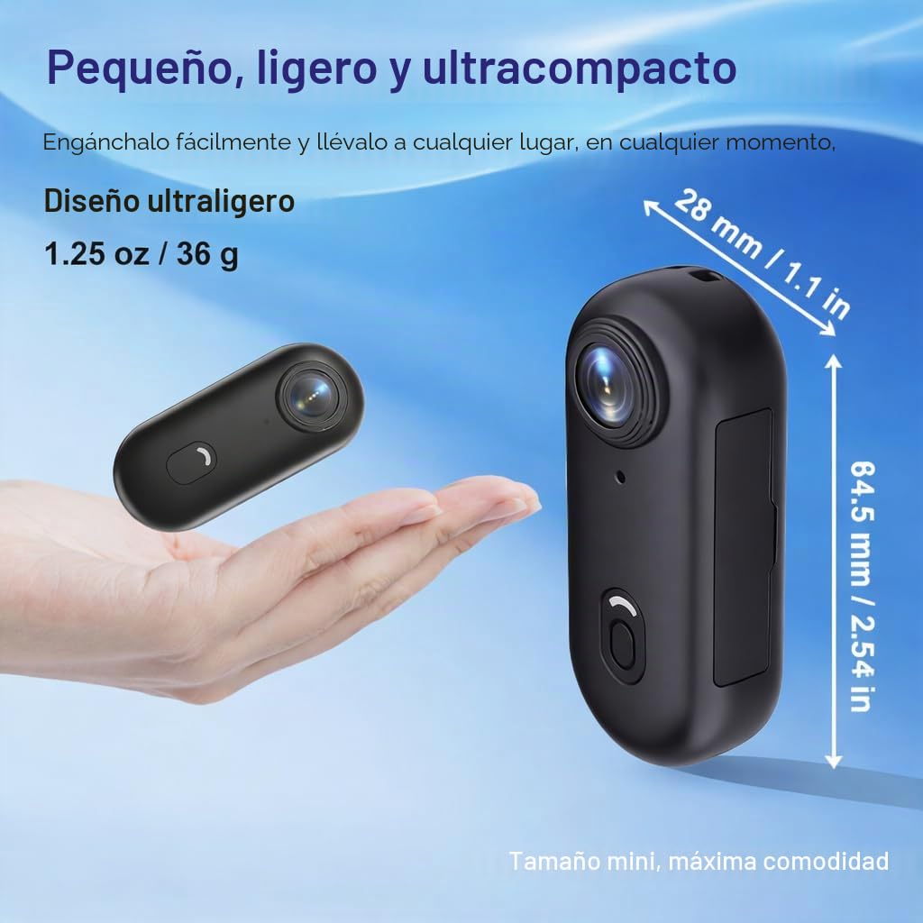 Mini Cámara Deportiva Corporal 4K POV Body Cam, Mini Cámaras de Acción WiFi con Grabación de Audio y Vídeo, Deportes Cámaras de Pulgar Portátil Magnética para Moto, Vlogging, Esquí, Ciclismo, Negro