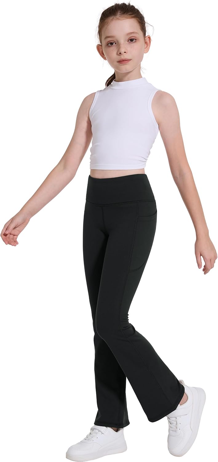 Desol Girl's Thermal Fleece Lined Flare Leggings High Waisted Bell Bottom Kids Warm Yoga Pants with Pockets Preppy Clothes - Image 6