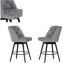 26 Inch 2PCS Counter Height Bar Stools, Swivel Bar Stools with Backs, Upholstered Linen Fabric Kitchen Island Chairs with Iron Footrest for Home Bar, Dining Room, Dark Gray | Swivel Bar Stools, Upholstered Linen Fabric Kitchen Island Chairs with Iron Footrest for Home Bar, Dining Room, Dark gray