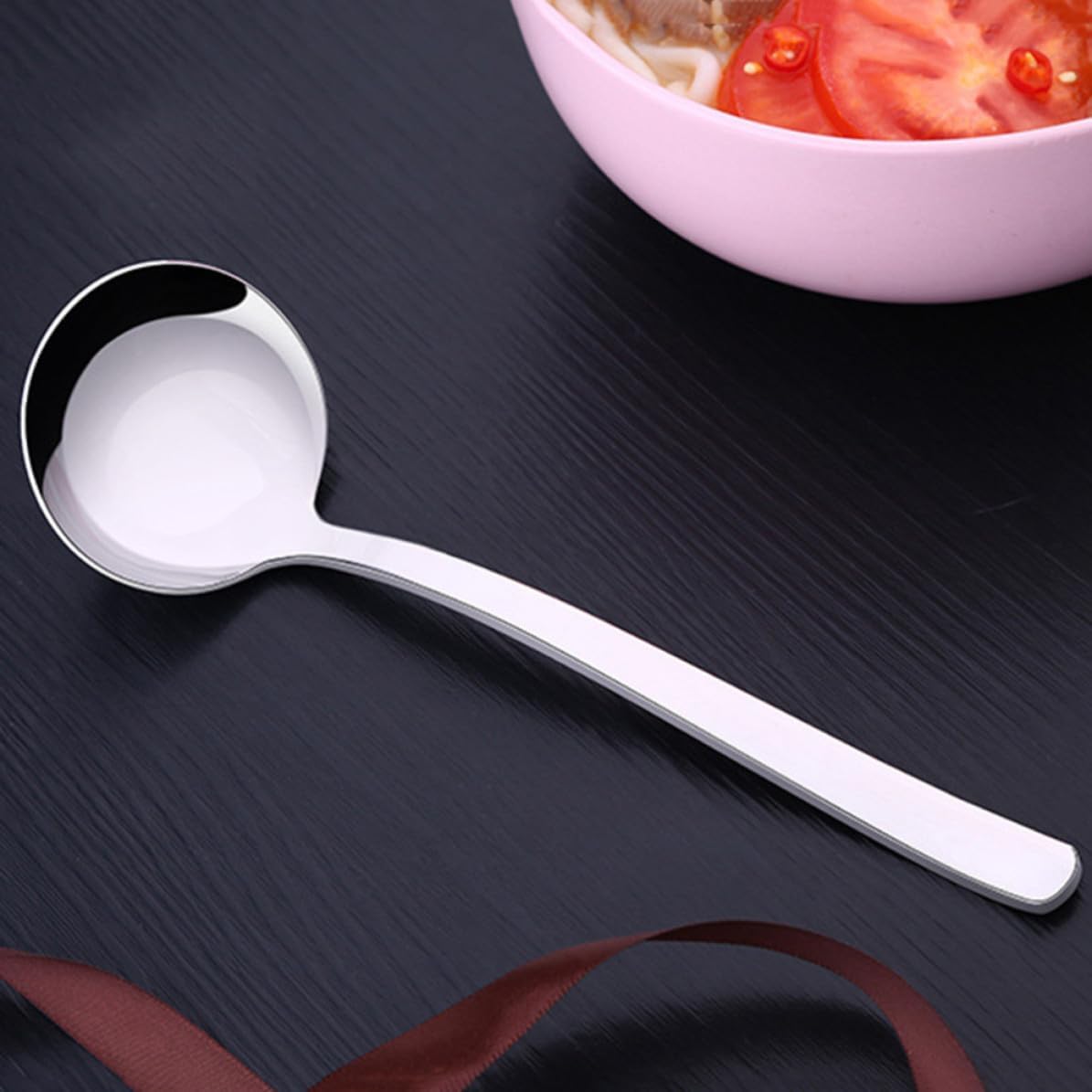 Long Handle Soup Ladle Stainless Steel for Noodles Serving