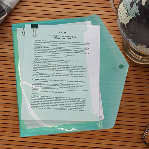 Document File Folders With Snap Button, Premium Quality Pack Of 6 Assorted Colors Plastic Envelopes- Red, Yellow, Green, Blue, Purple, Orange, And White. By Mega Stationers #TOP3