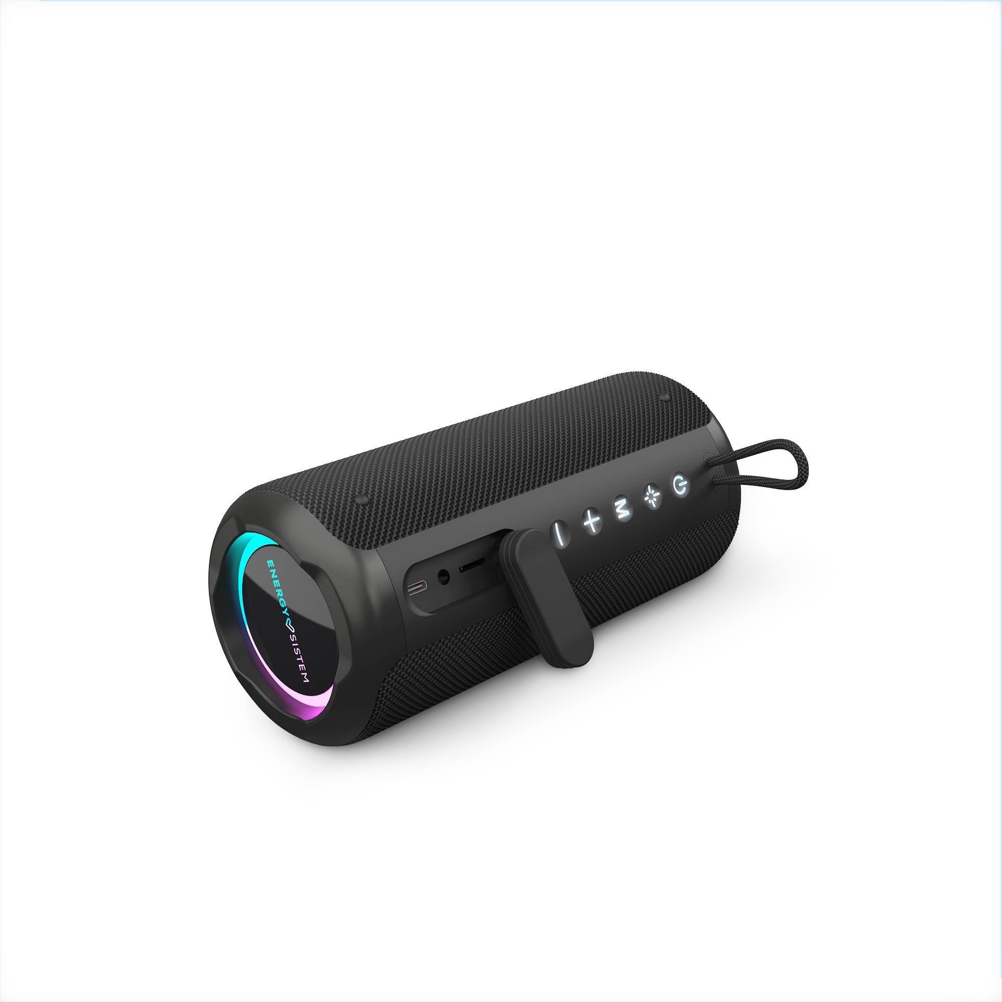Energy Sistem Soundbliss Altavoz Bluetooth Potente 40W y Portatil TWS 12H Autonomia IPX6 Resistente al Agua Sostenible Plastico Reciclado Luces LED USB y MicroSD para Exterior e Interior Negro