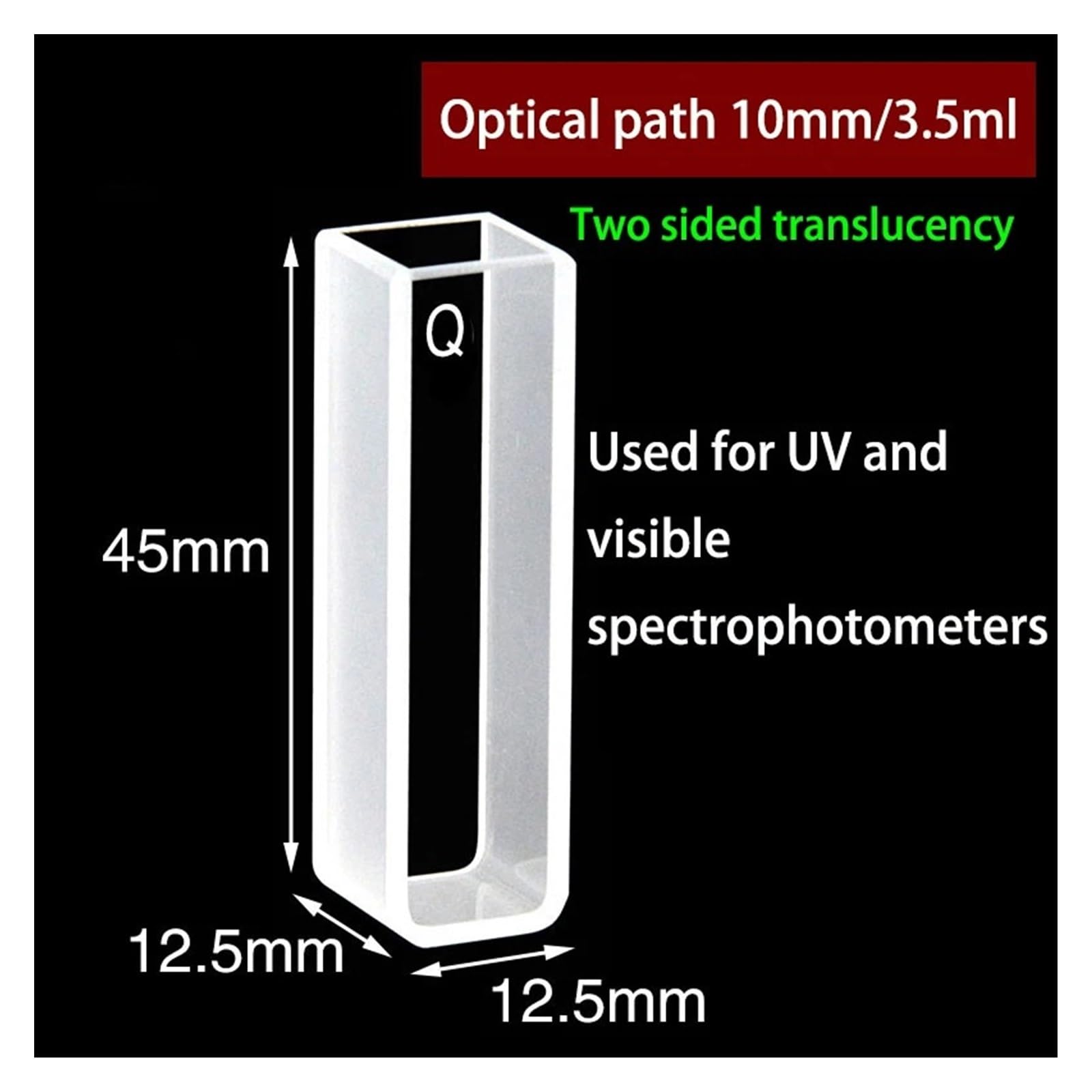 Cuvette al quarzo da 2 pezzi con coperchio, percorso ottico 10 mm, adatte for laboratorio spettrofotometrico