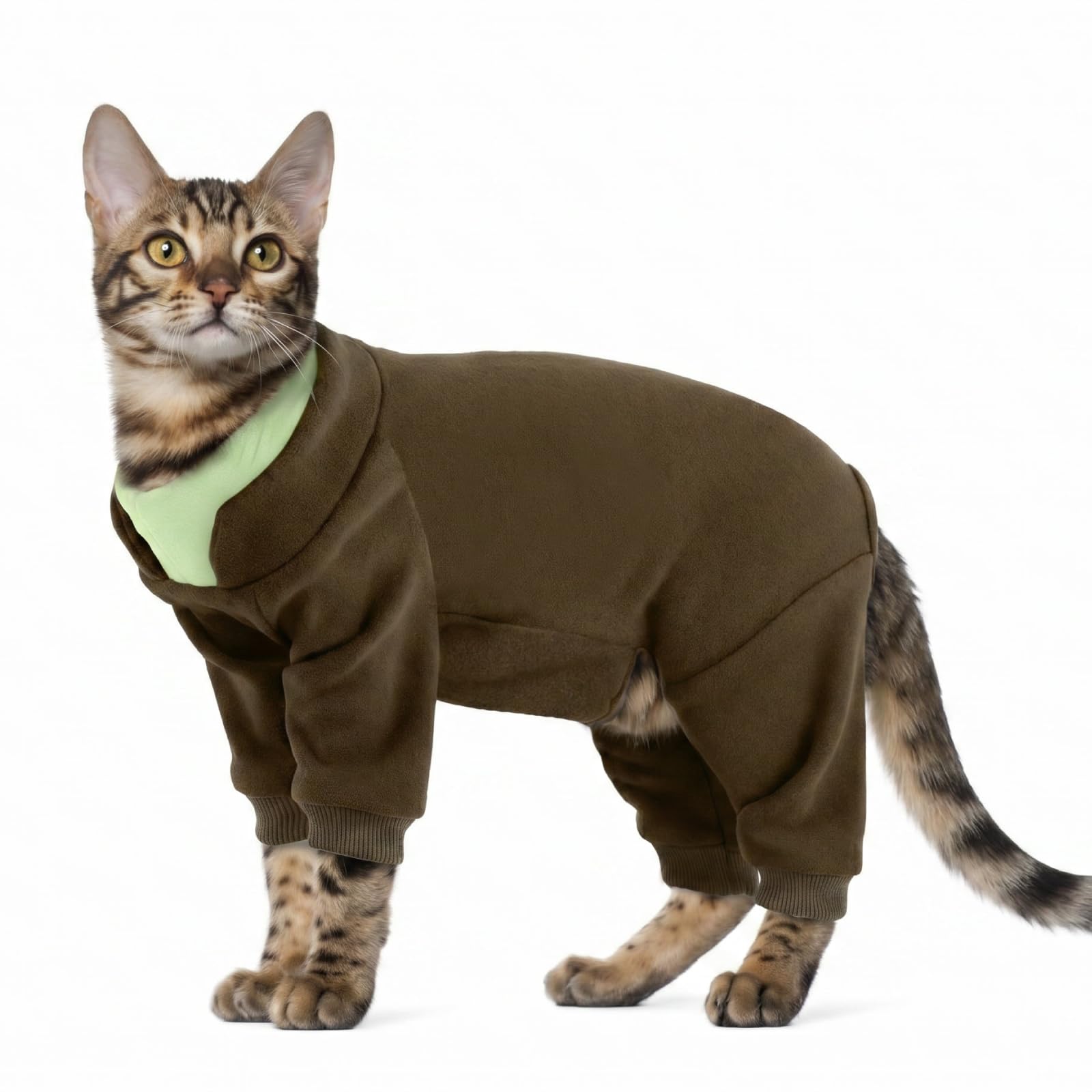 Cat Onesie for Shaved Cats | Escape-Proof Summer AC Protection Onesie | Soft Fleece Indoor Cat Jumper with Legs | Anti-Shedding Sticky Hair Suit | Full Coverage Pajamas (Brown L) โ image 1