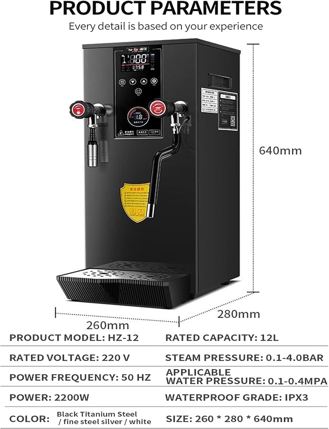 Espumador de Leche eléctrico Comercial de 2500 W, Calentador de Leche automático de 12 L, con Temporizador y Pantalla LCD, máquina para espumar Leche y Preparar Capuchino y Latte (Blanco).