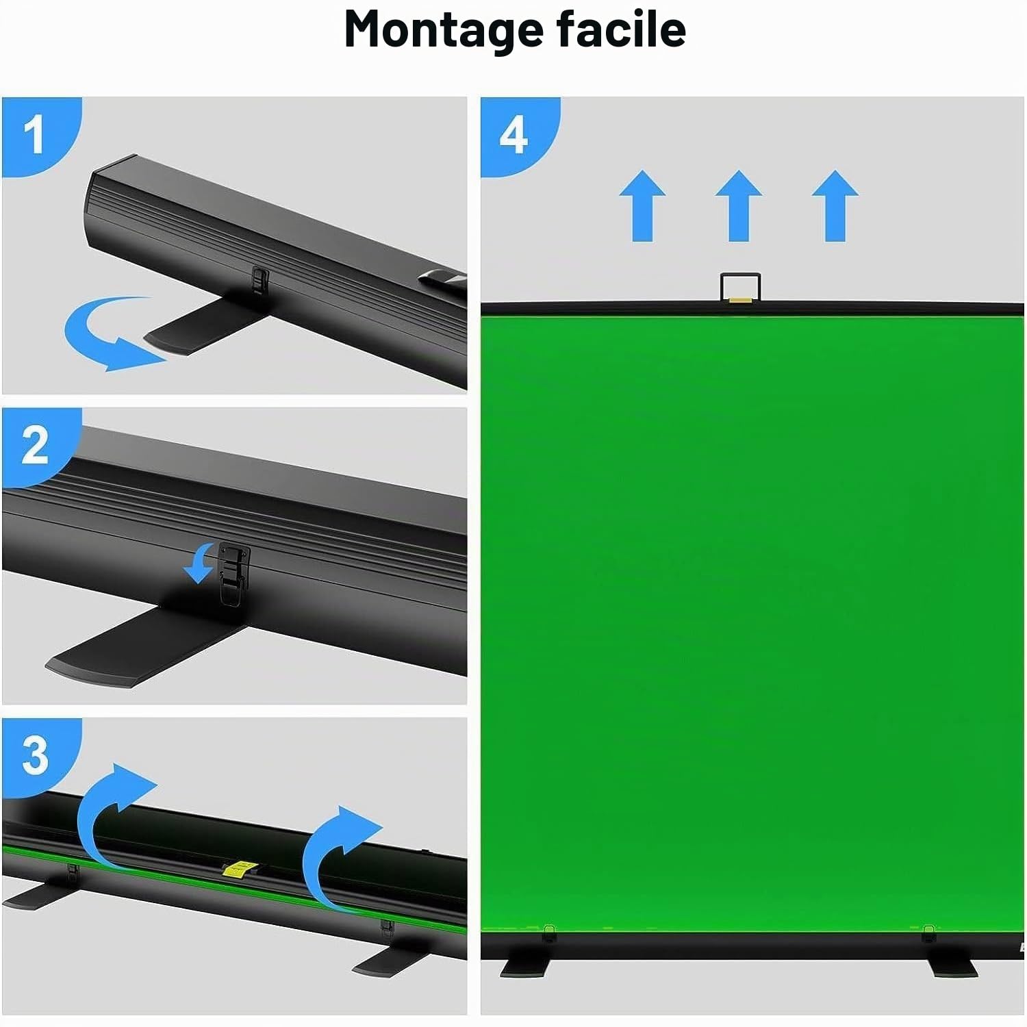 EMART Green Screen 155x200cm, Fond Vert Photo, Greenscreen Roll up Panel | Fond Vert Retractable, Studio Photo, Streaming, Vidéoconférence, TikTok, Zoom