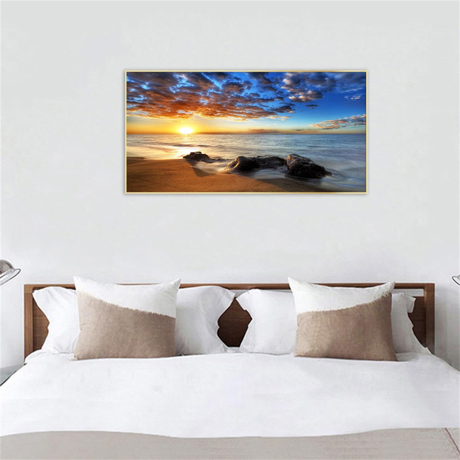BNREDA Stampa su tela con montagne, paesaggio naturale, moderna, grande XXL, per camera da letto, soggiorno, tramonto, mare, spiaggia, senza cornice (A, 30x90cm, Senza cornice