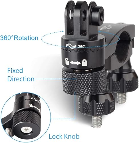 Miniatura 4 de HSU Manillares de bicicleta de aluminio y soporte de cámara de 1/4 pulgadas 20 para GoPro Hero 11/10/9/8/7/6/5/4, DJI Osmo Action AKASO y otras