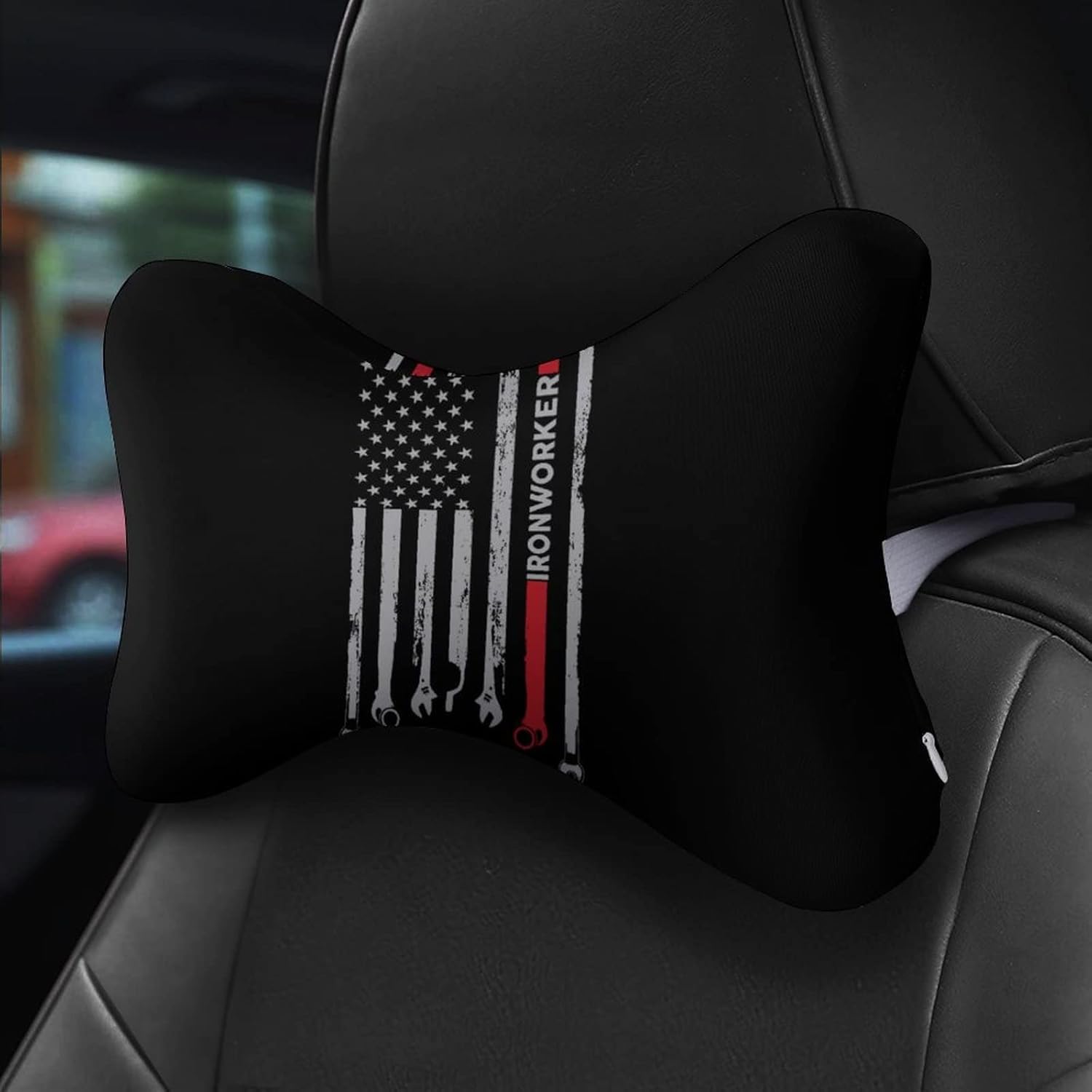 Ironworker USA Flag Car Neck Pillow Soft Car Headrest Pillow Neck Rest Cushion Pillow 2 Pack for Driving Traveling