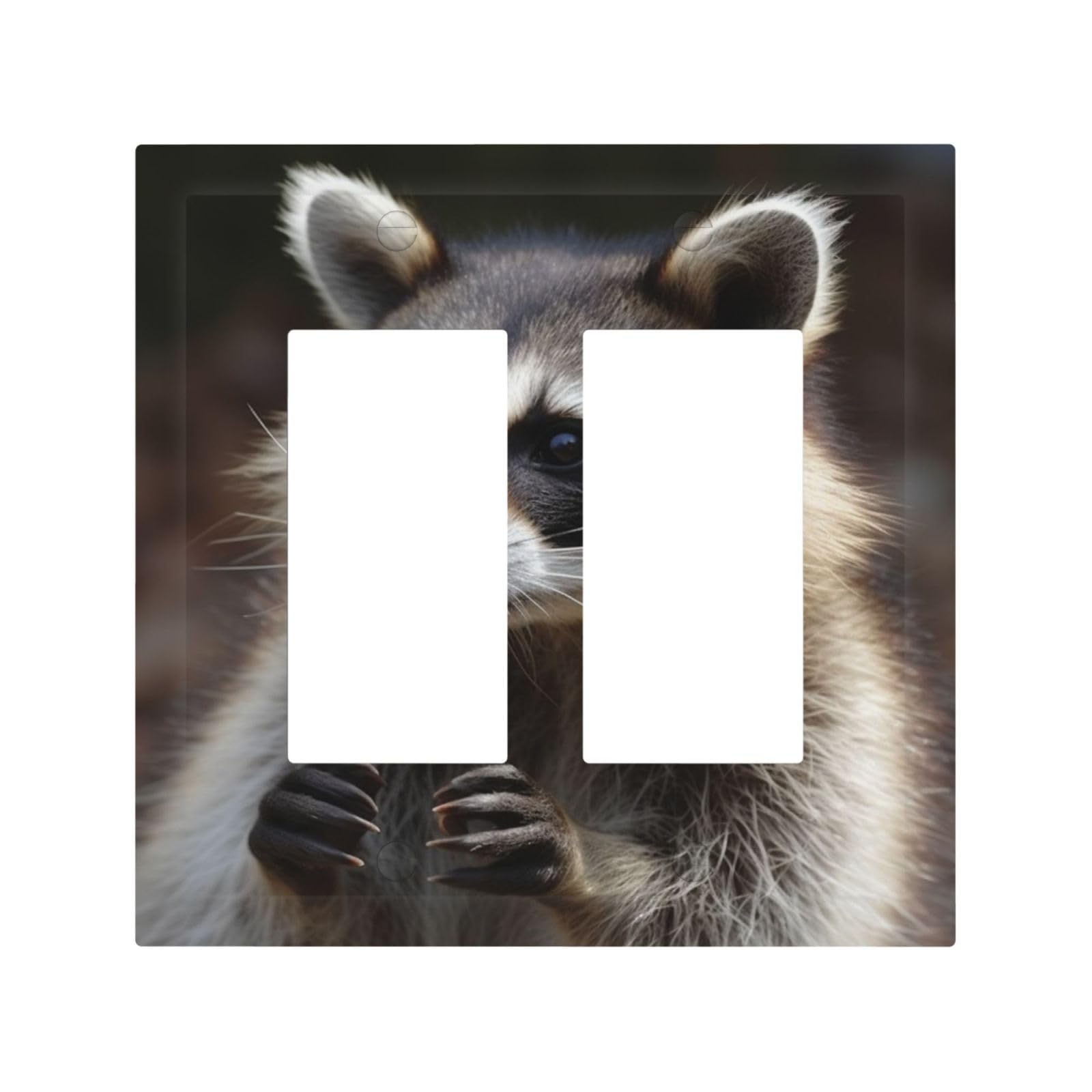 Kloph Style H Decorator Double Toggle Light Switch Covers Raccoon Wall Plate 2-Gang Mid Size 5" X 4.9" Double Toggle Switch Wallplate Decorative 2 Gang Wall Switch Plate Covers