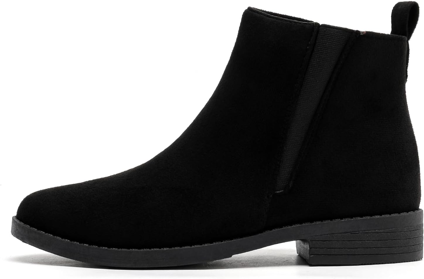 MEMON Womens Black Chelsea Boots,Suede Booties Low Heel,Casual Elastic Ankle Boots,Slip On Dress Boots For Women