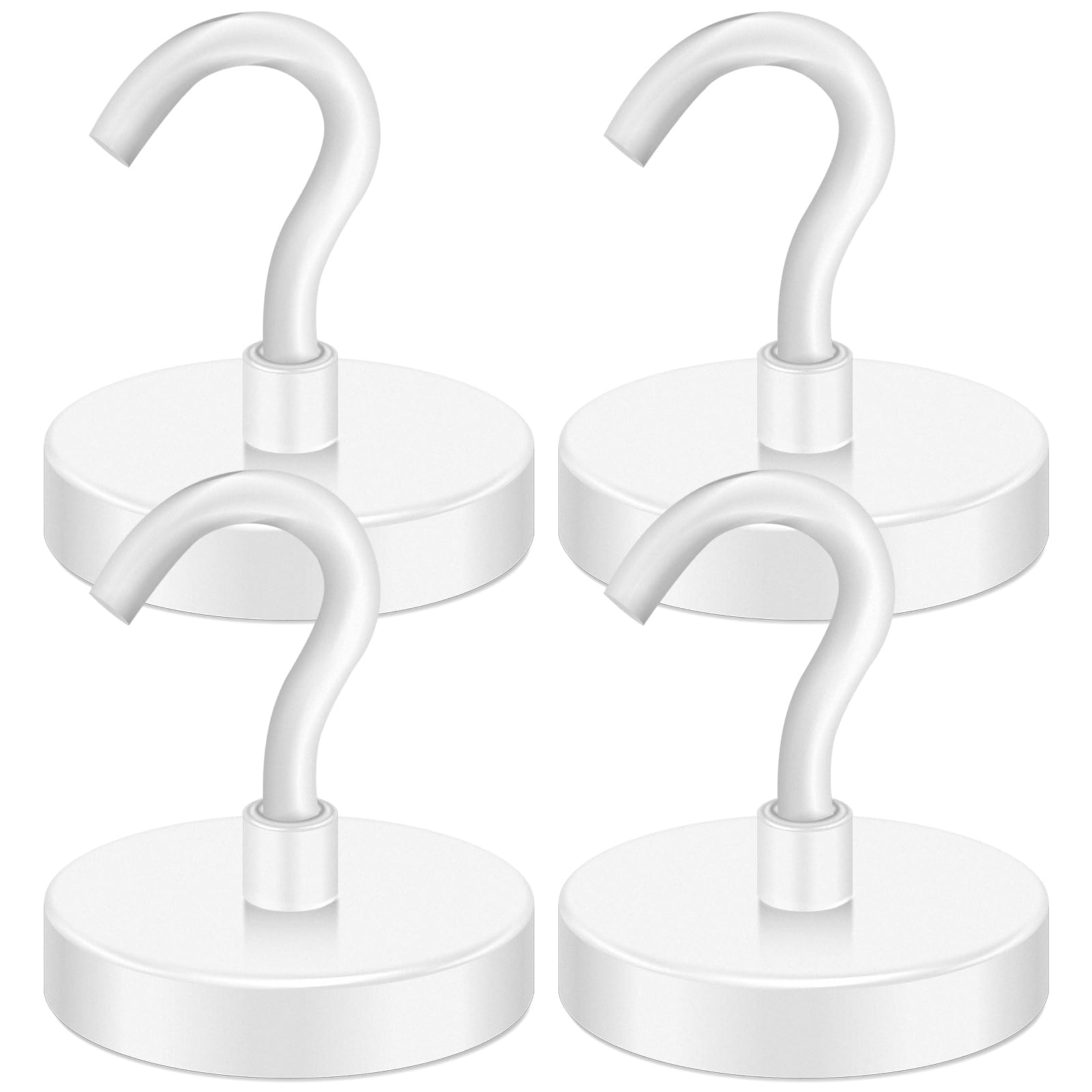 LOVIMAG Magnetic Hooks Heavy Duty, 100LBS Strong Magnetic Hooks Cruise for Hanging, White Magnets with Hooks for Refrigerator, Grill, Garage, Tool Room, Kitchen, Locker, Metal Door, Home etc- 4 Pack