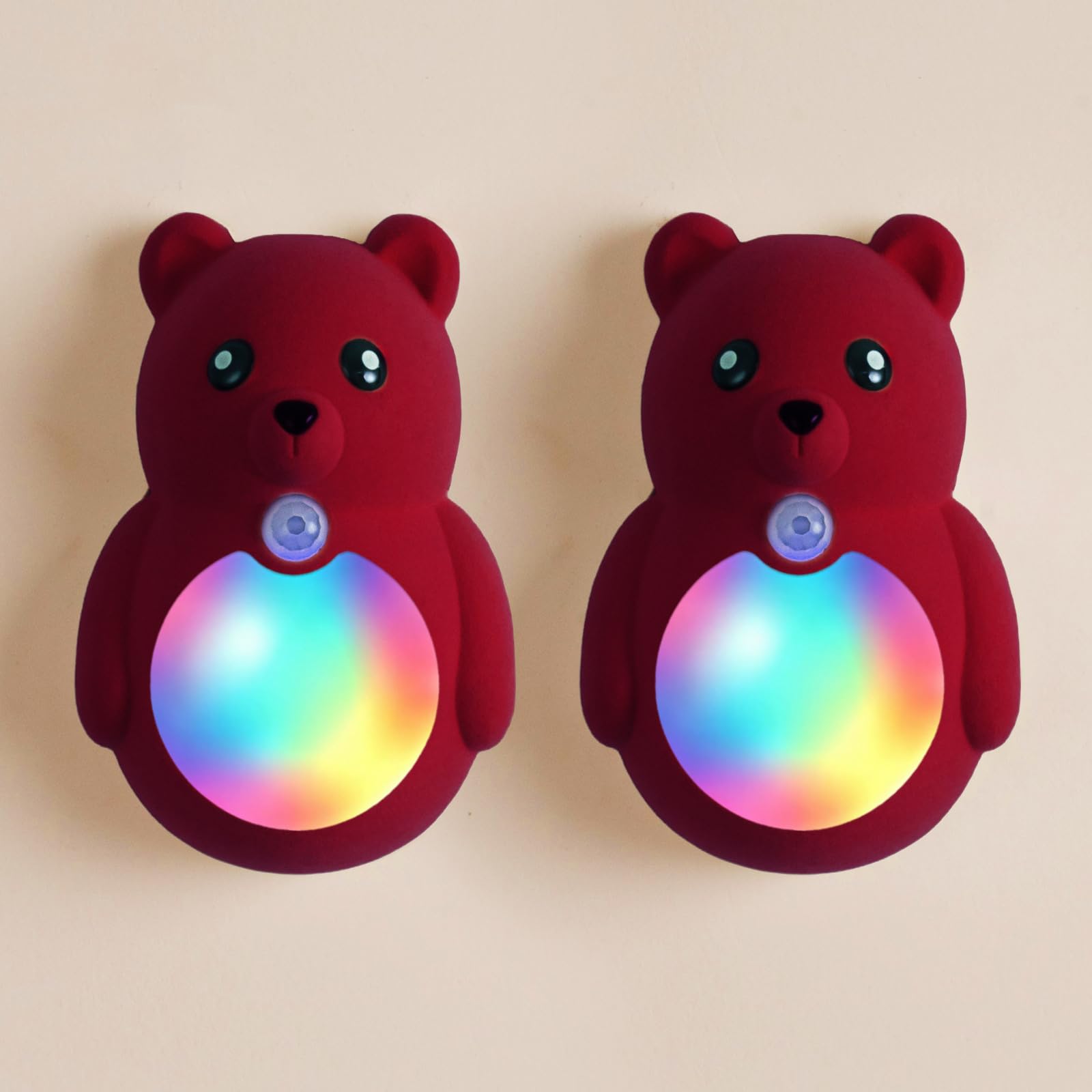 OOWOKS Bär Nachtlicht mit Bewegungssensor LED Kinderzimmer Wandlampe Dimmbar 3000K Warmweiß & RGB Regenbogen Kabellose Wandleuchte 800mAh Batterie Kinder Schlafzimmerlampe für Treppe Flur,D