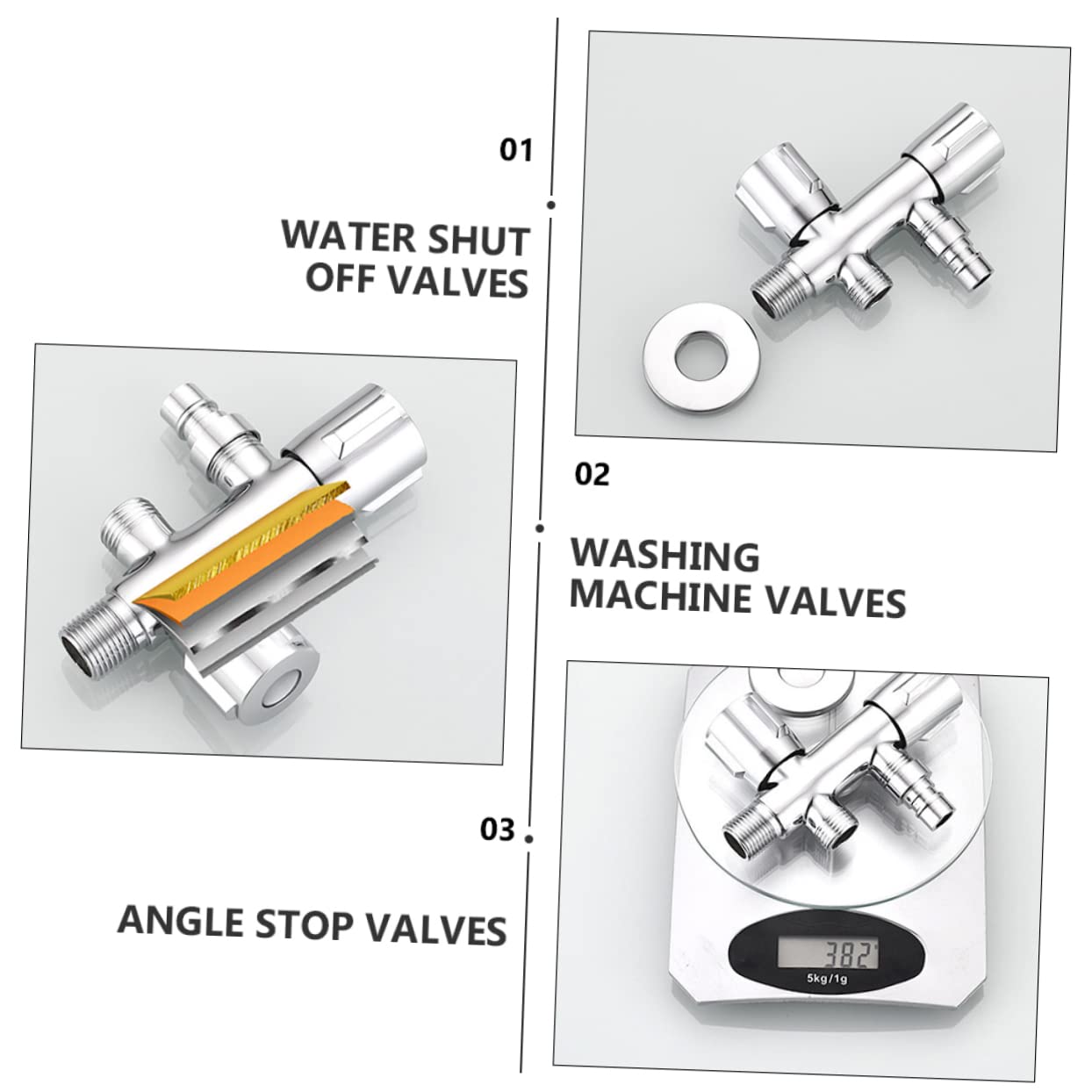 Valvola Doppio Rubinetto per Lavatrice in Acciaio Inox Argento | Uso Domestico in Bagno, per Lavatrice e Lavastoviglie, Design Semplice Lavorazione Professionale